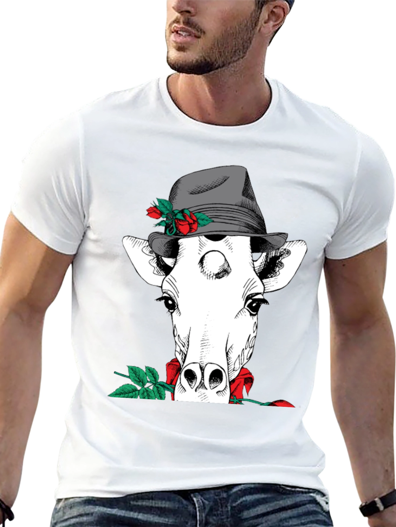 Black Giraffe in Hat Graphic Tee view 13