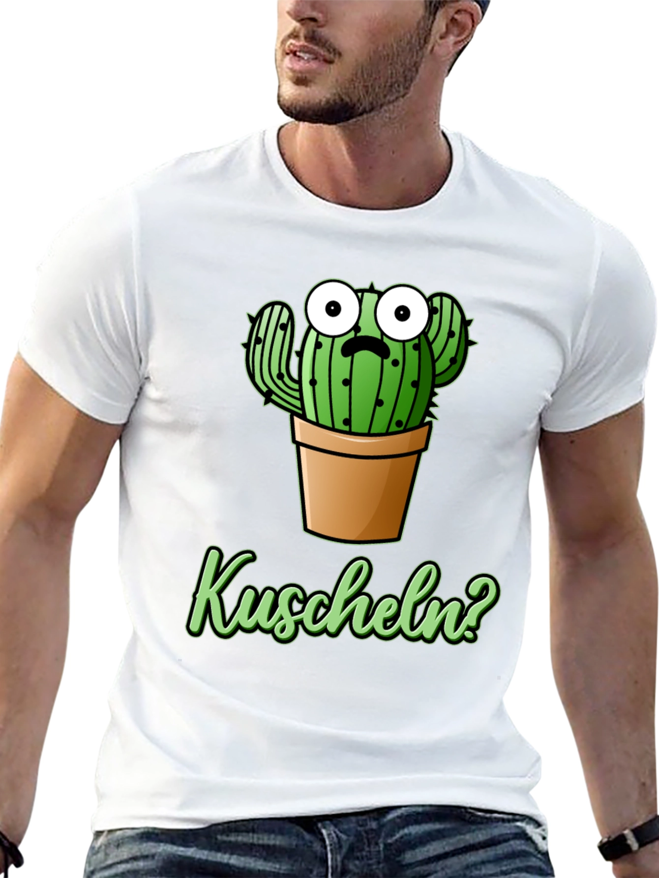 Black Cactus 'Kuscheln?' Black Graphic T-Shirt view 13