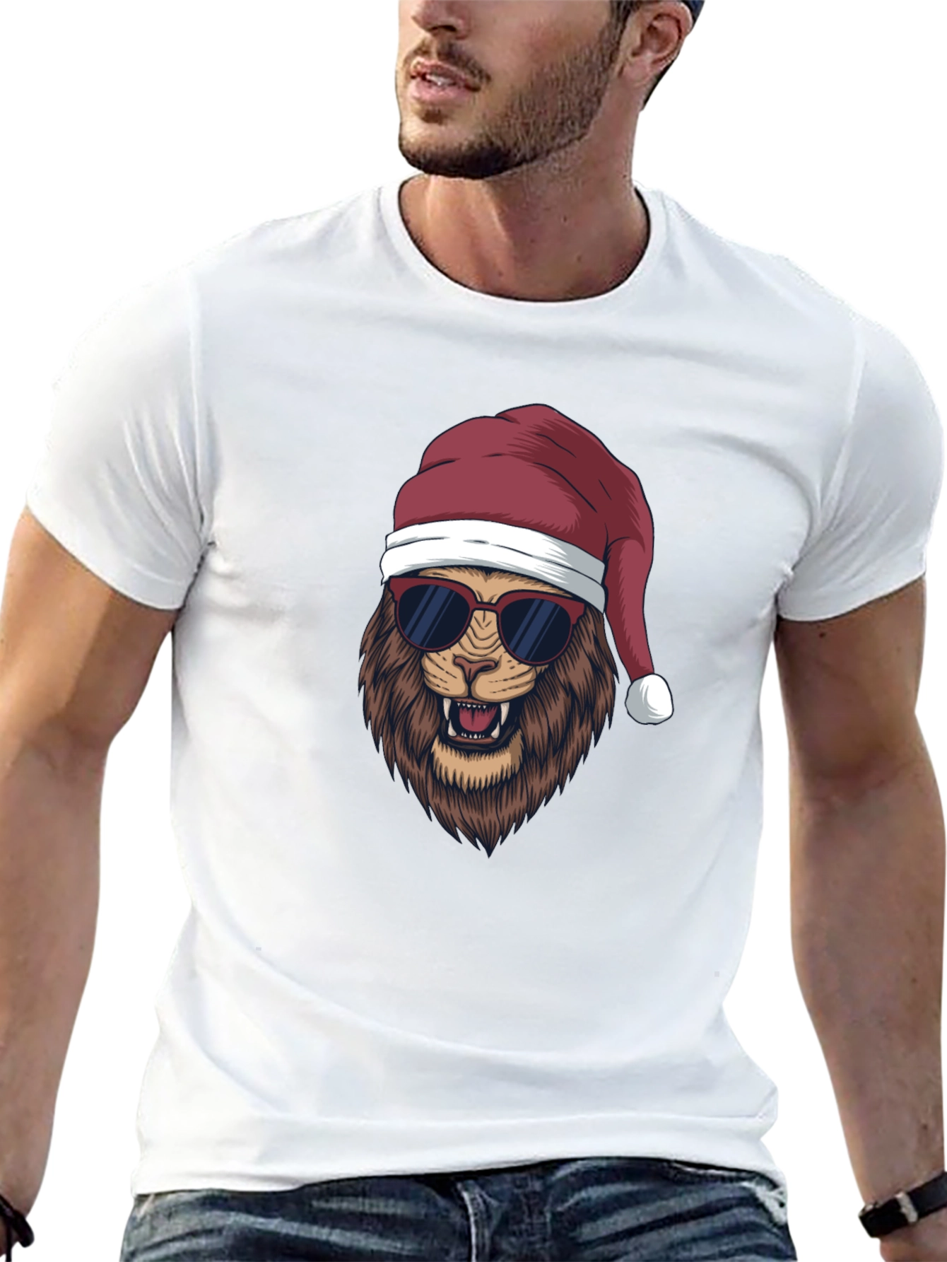 Black Cool Lion Christmas T-Shirt - Holiday Style view 13