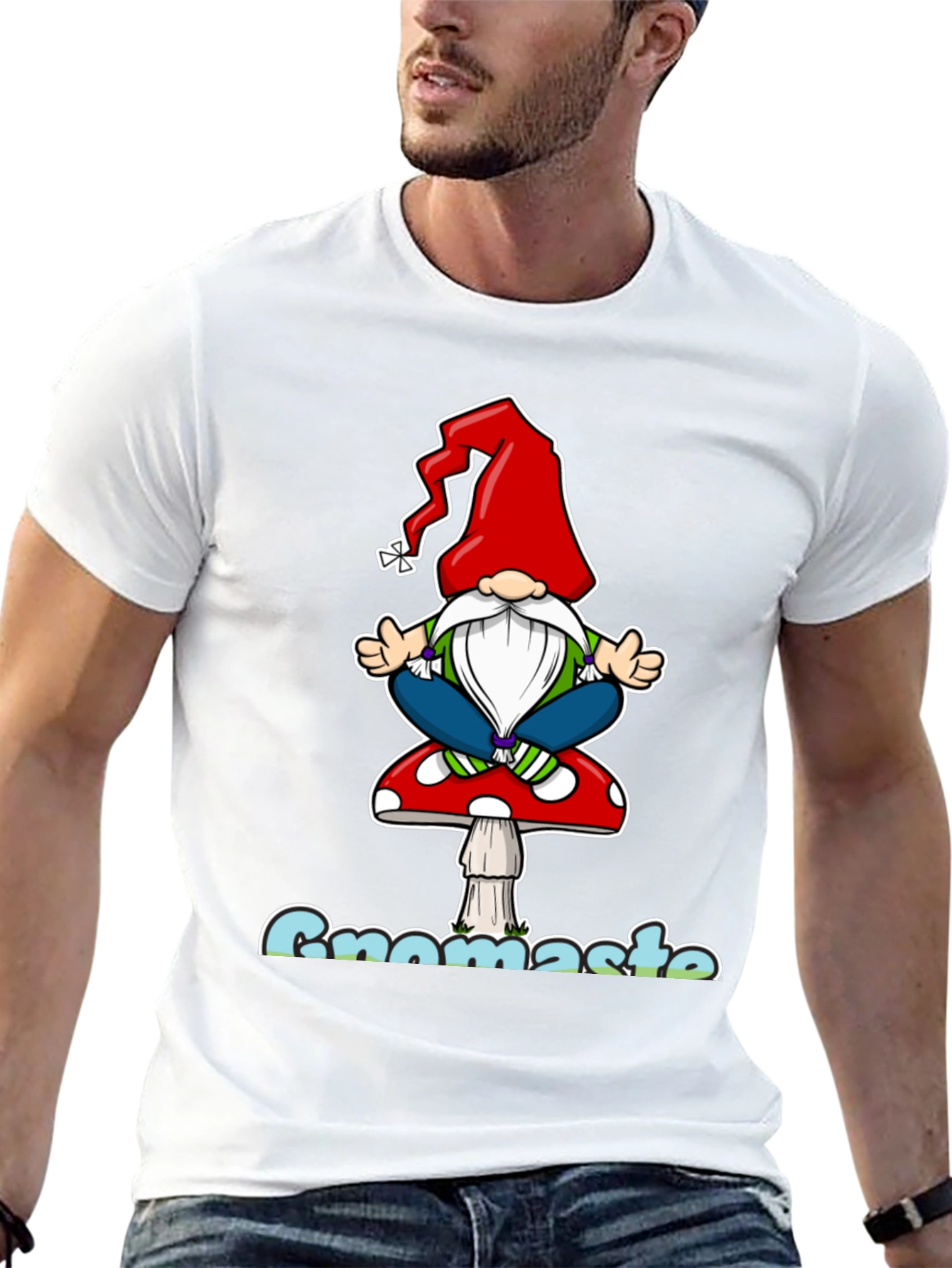 Black Gnomaste T-Shirt - Yoga Gnome on Mushroom view 13