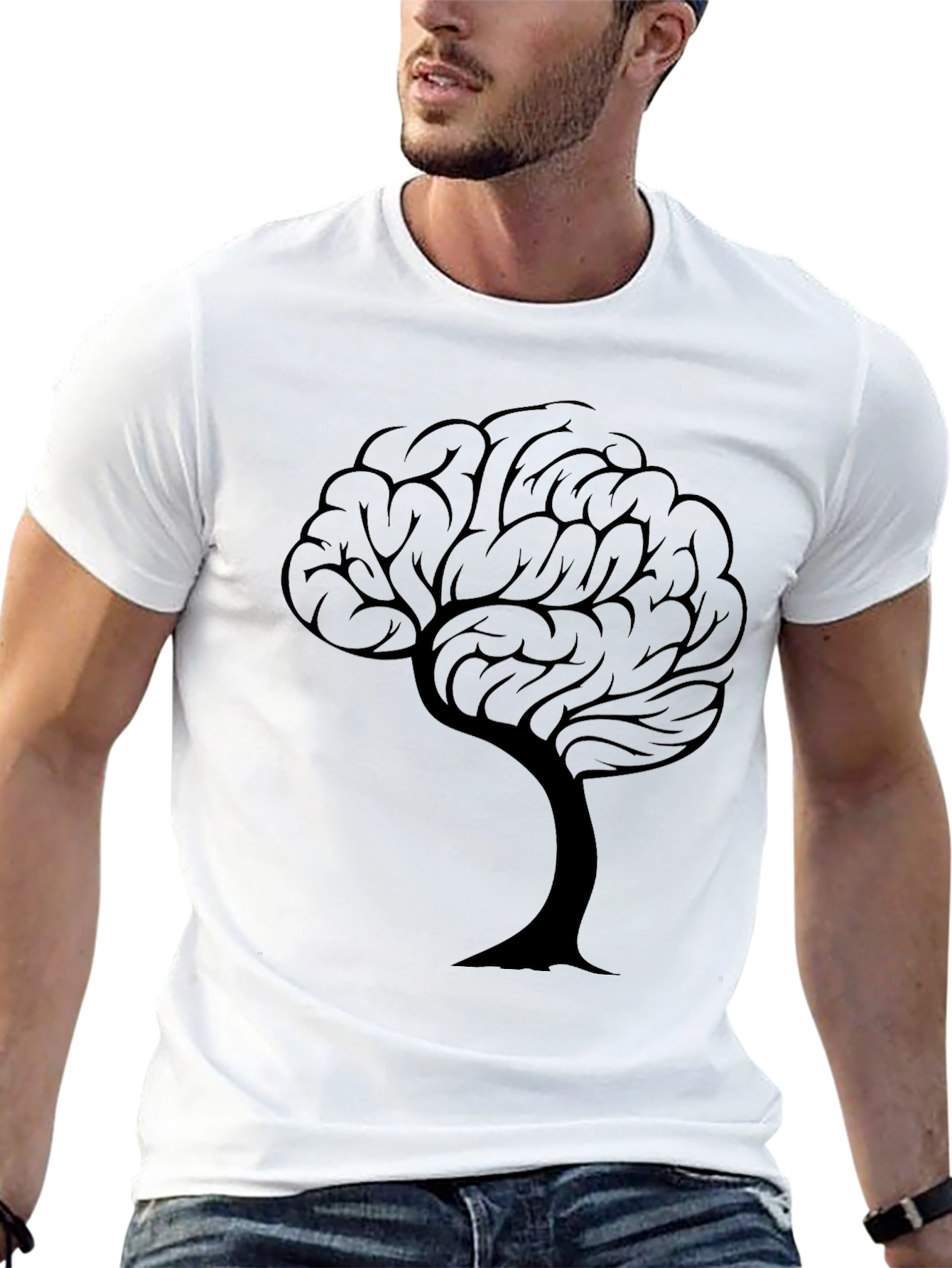 Black Brain Tree Graphic Tee - Thoughtful Design T-Shirt view 13