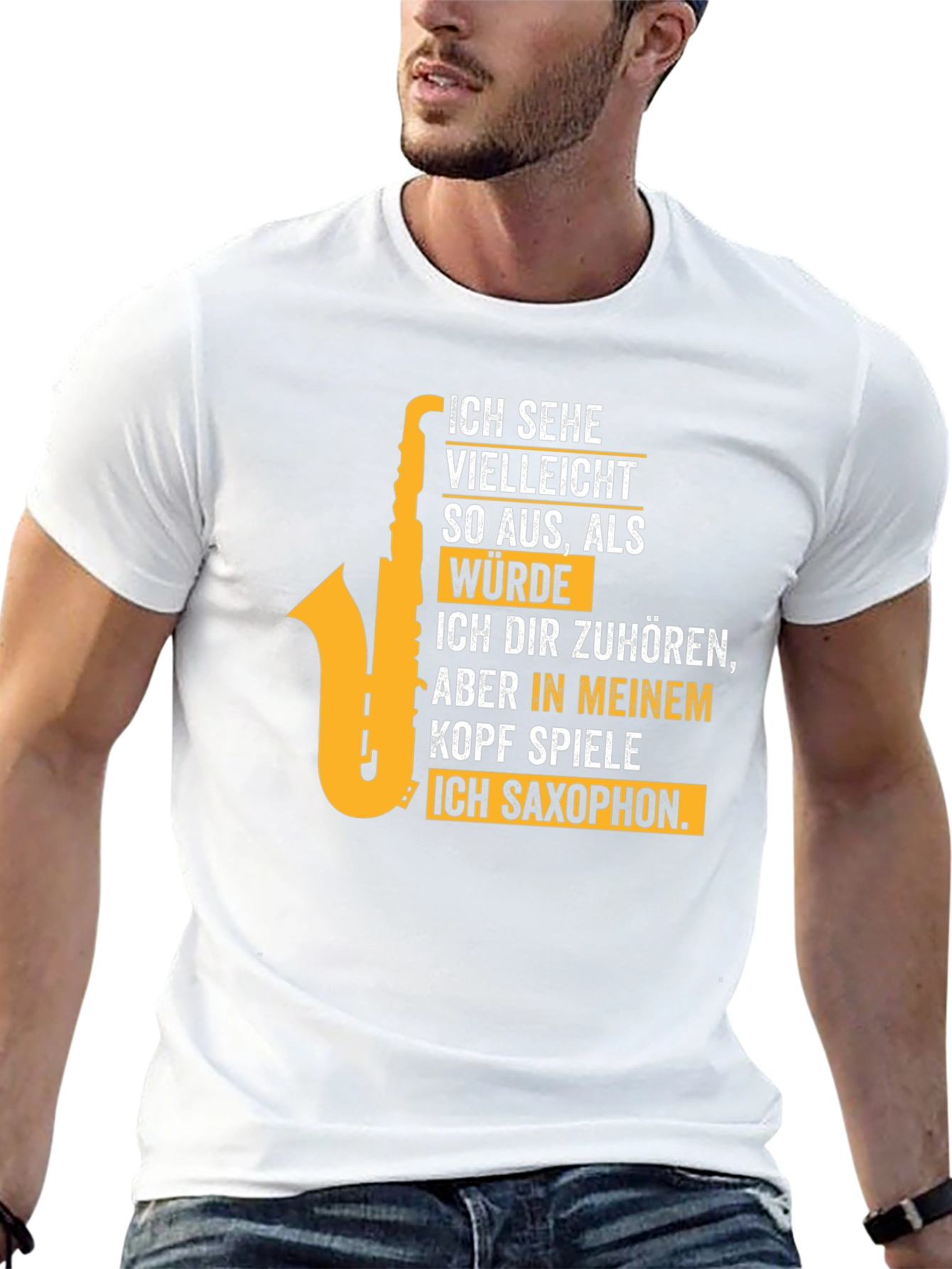 Black Saxophone Player T-Shirt - "I Play Saxophone in My Head" view 13