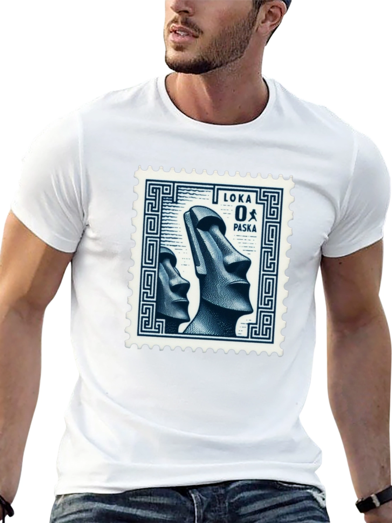 Black Moai Easter Island Stamp Graphic T-Shirt view 13