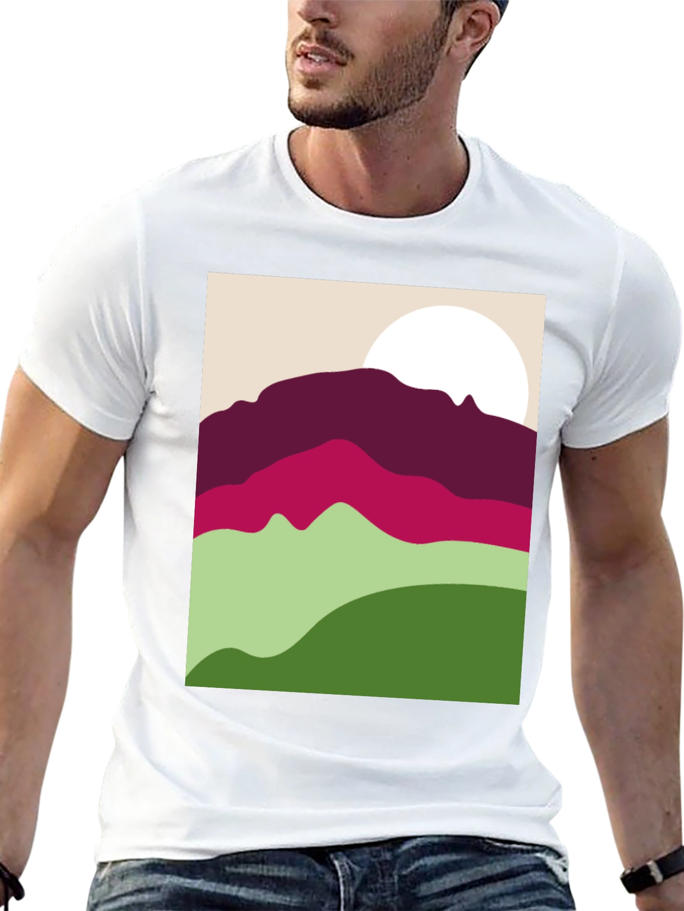 Black Abstract Mountain Scene Graphic Tee - Black view 13
