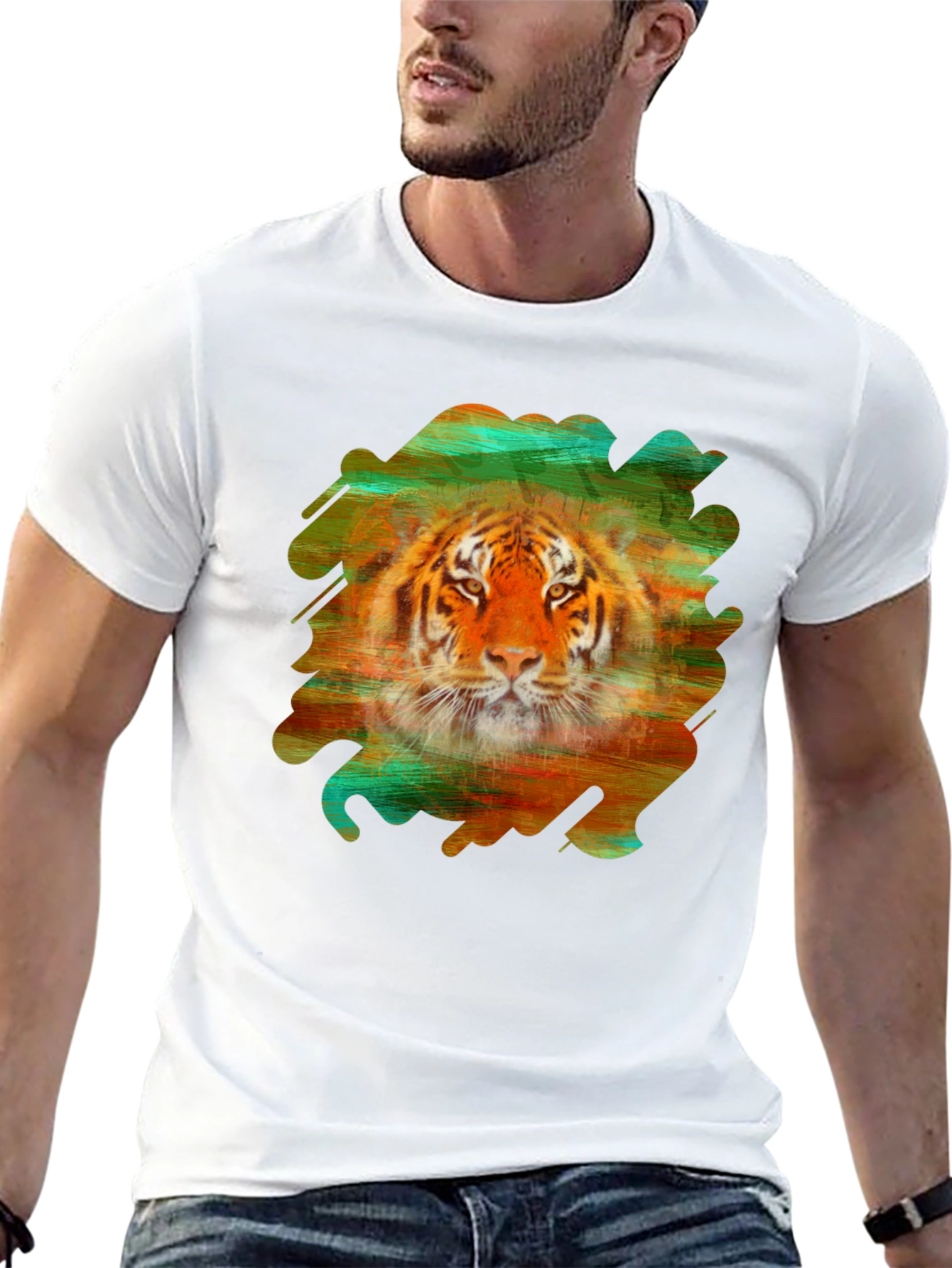 Black Tiger Graphic Tee - Brushstroke Design Black T-Shirt view 13