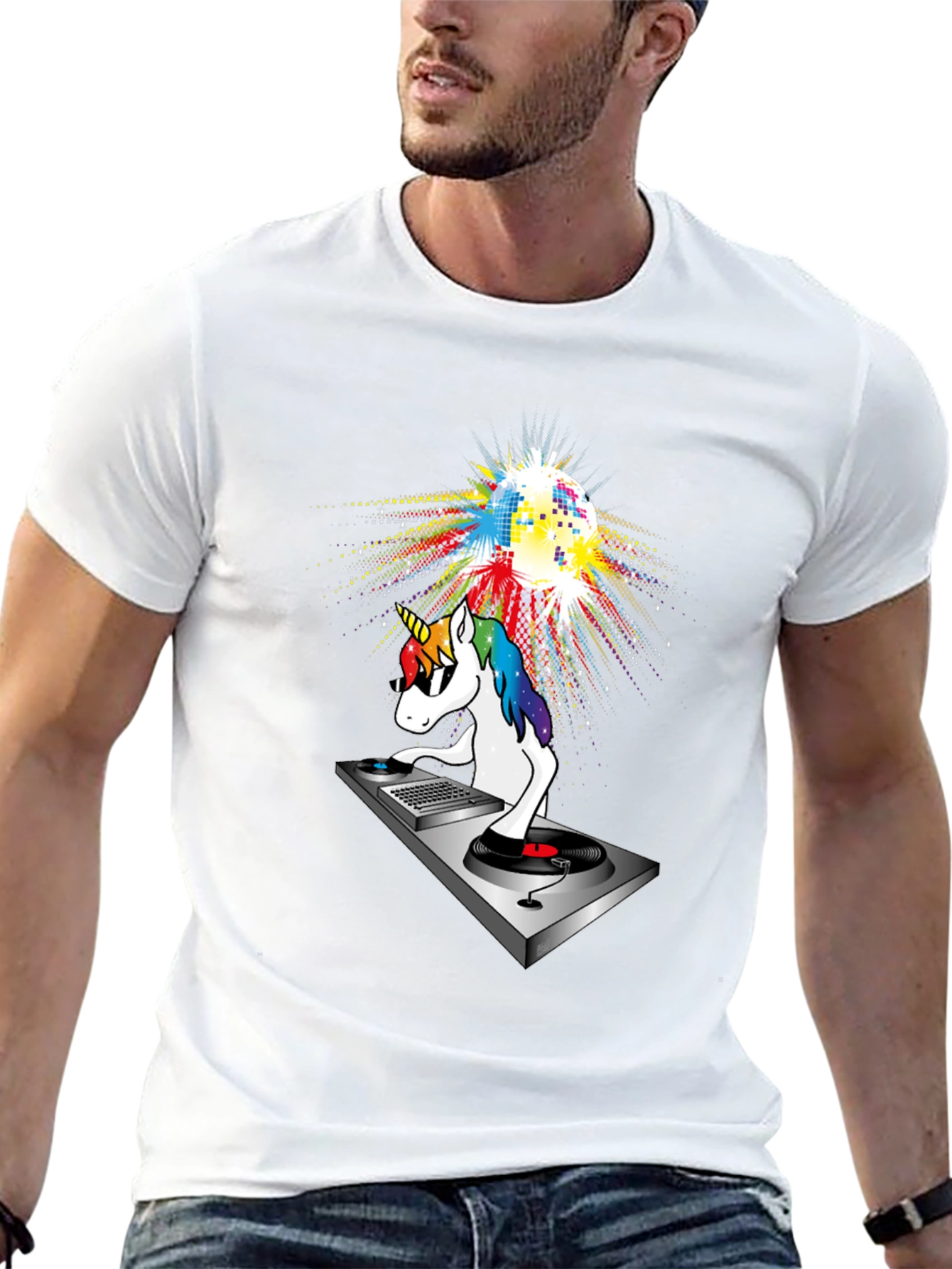 Black DJ Unicorn T-Shirt: Colorful Disco Party! view 13