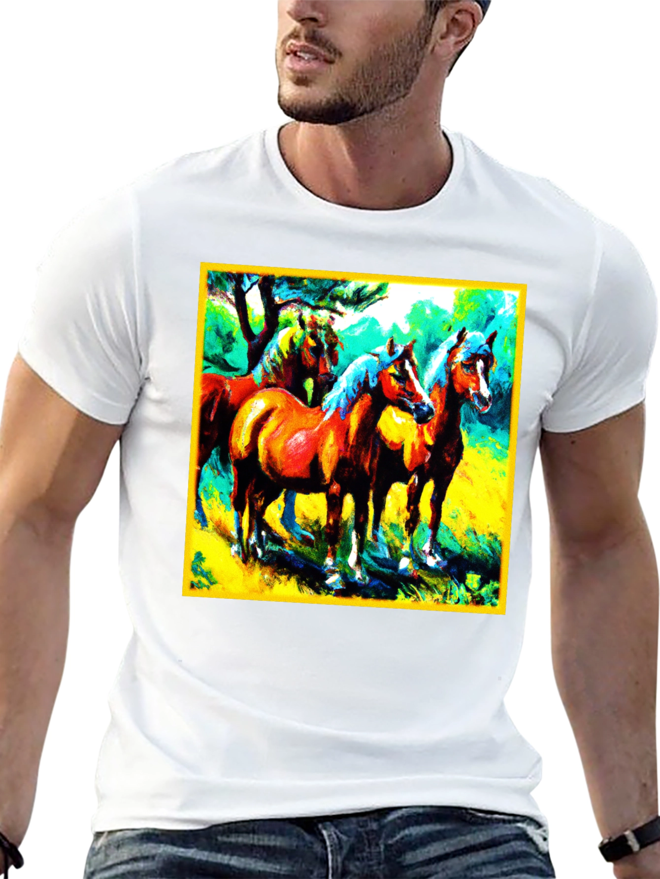 Black Horse Painting Graphic Tee - Men's Black T-Shirt view 13