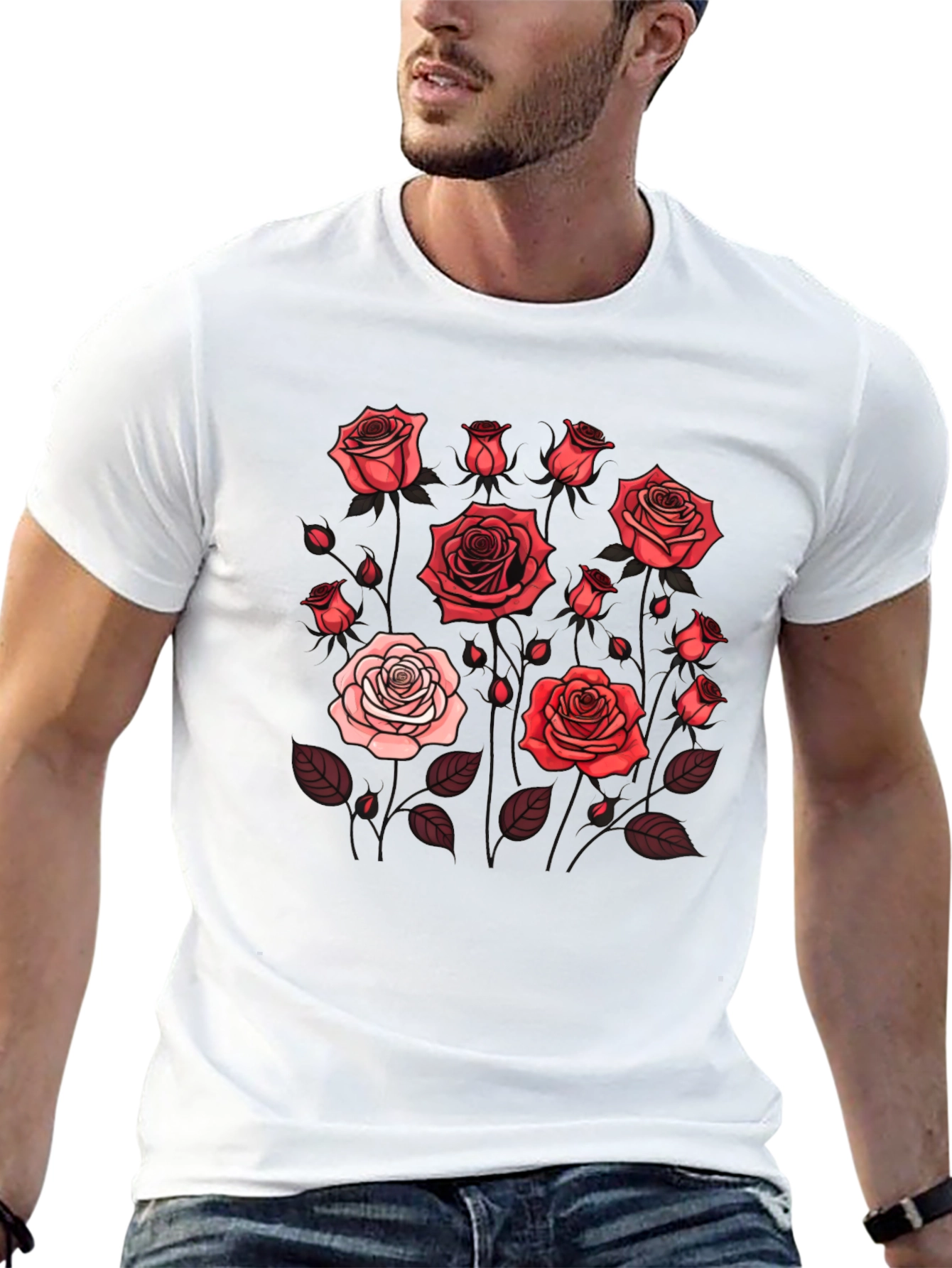 Black Floral Rose Print T-Shirt - Black view 13