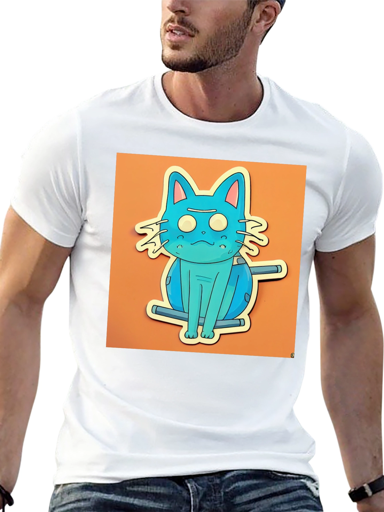 Black Blue Cat T-Shirt - Funky Cartoon Style view 13