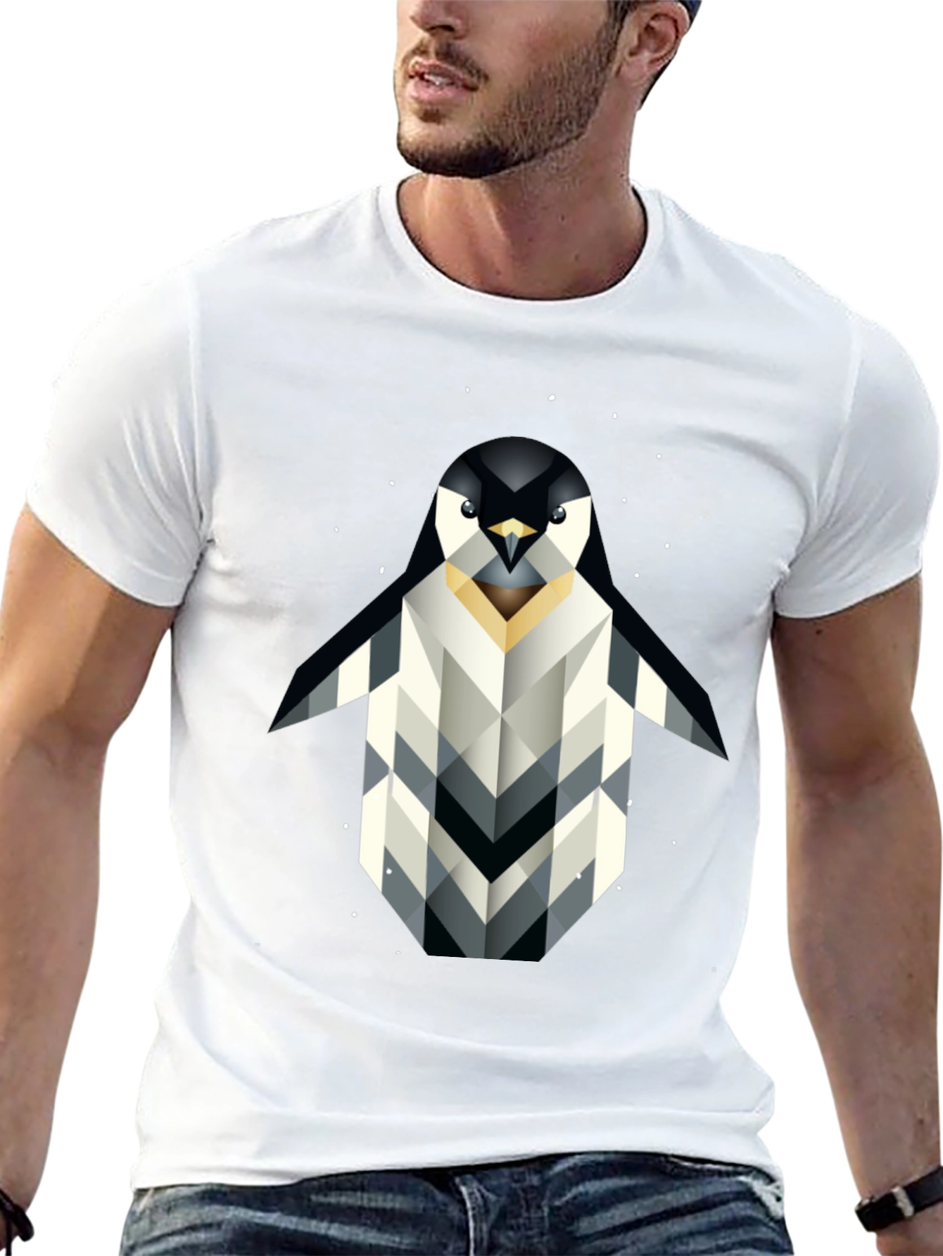 Black Geometric Penguin Graphic T-Shirt - Black view 13