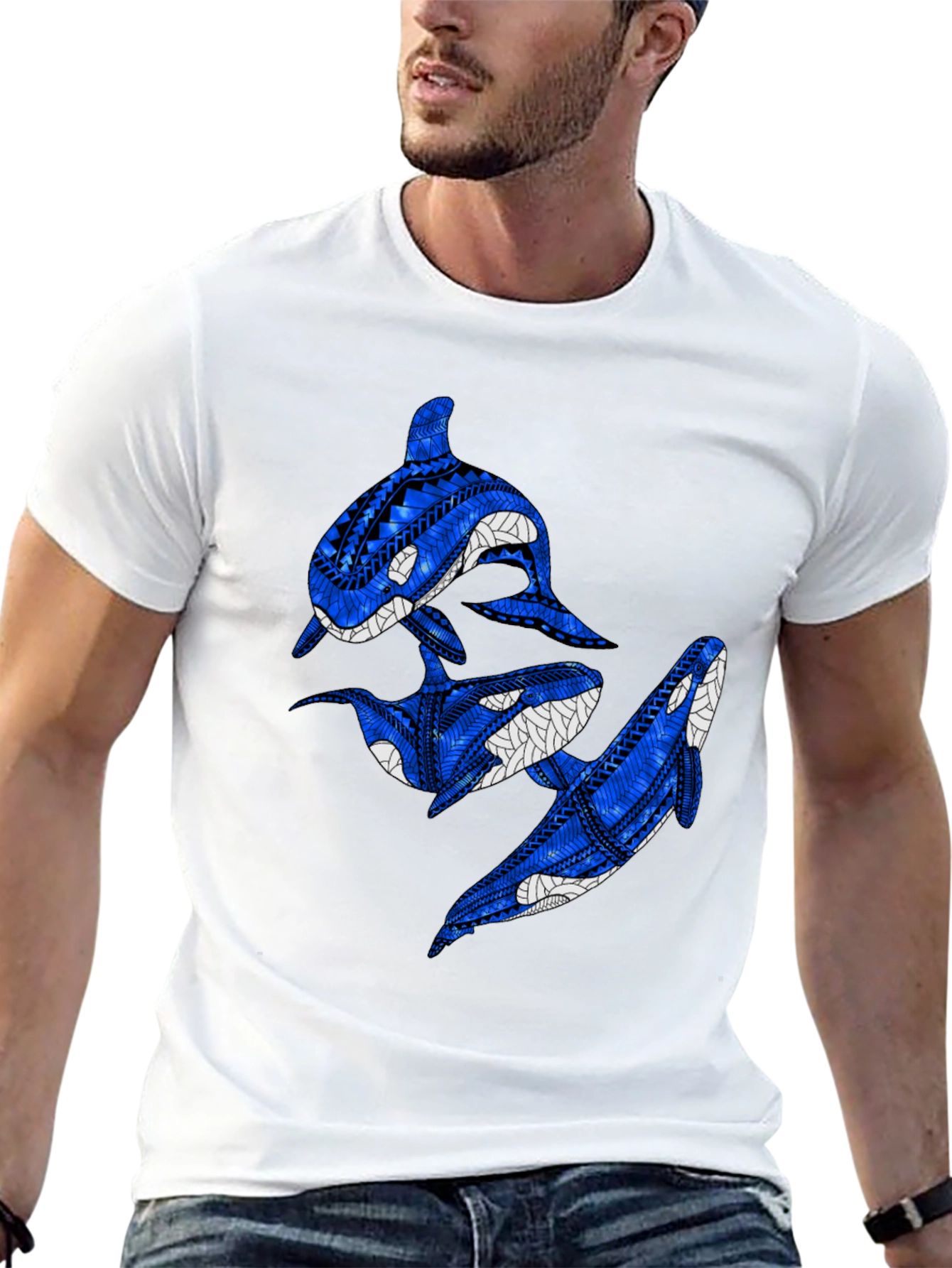 Tribal Orca Whale Black Graphic Tee - 13