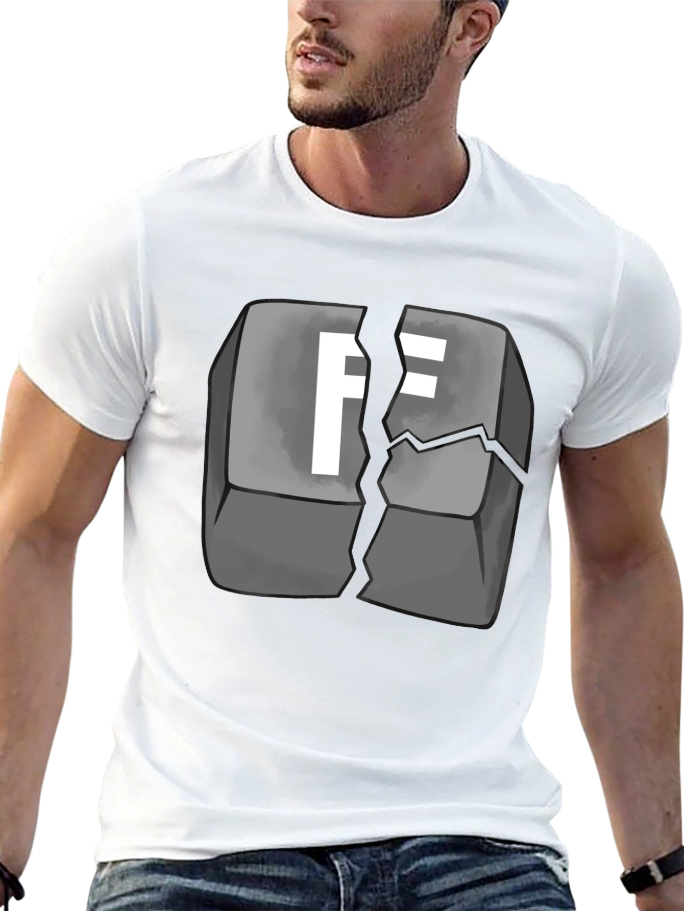 Black Cracked Keyboard Key F Graphic T-Shirt view 13