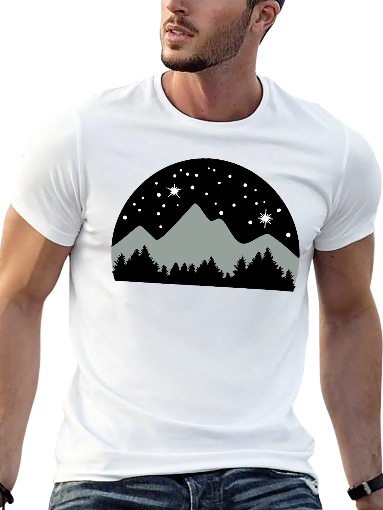 Black Mountain Night Scene T-Shirt view 13