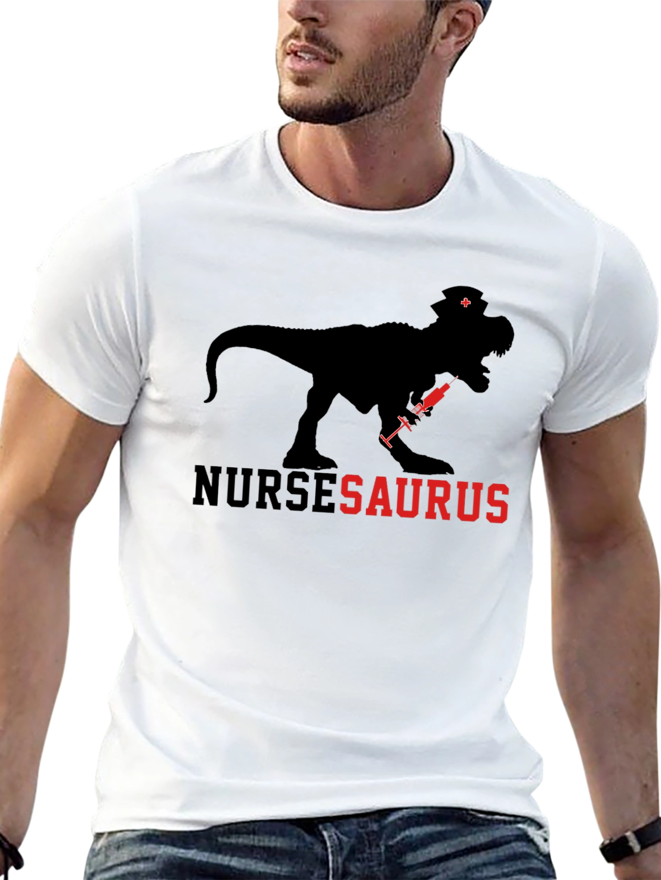 Black NurseSaurus T-Shirt: Dinosaur Nurse Tee view 13