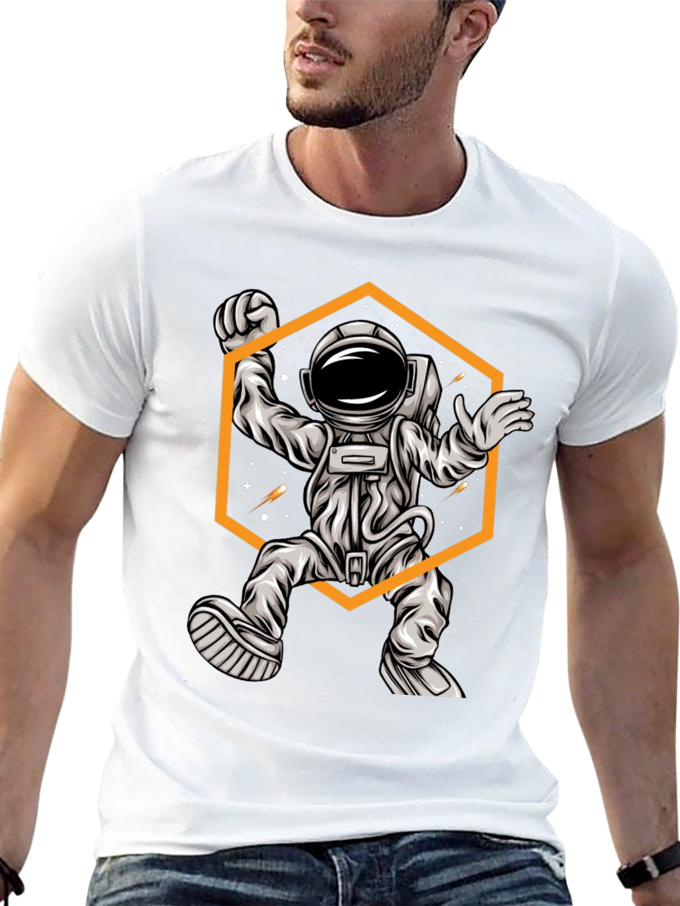 Black Astronaut Graphic Tee - Black Cotton T-Shirt view 13