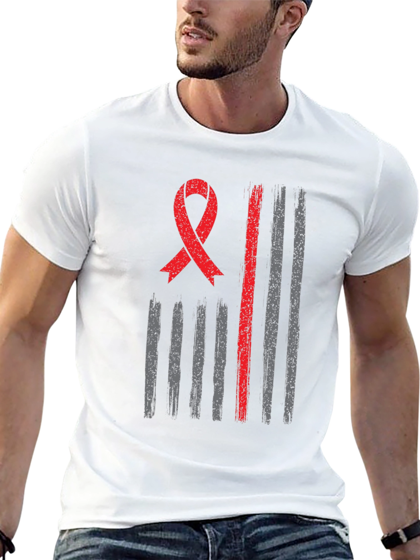 Patriotic Ribbon Graphic T-Shirt - Support Cause - 13
