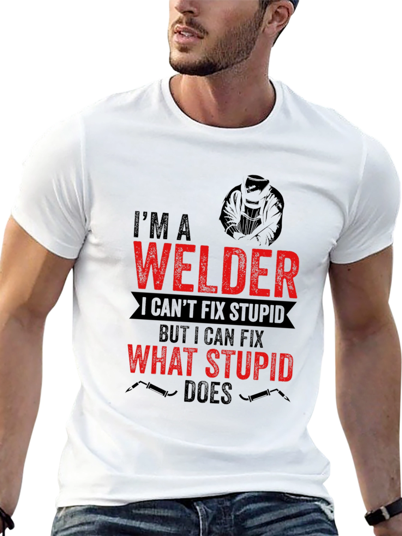Black Welder T-Shirt: I Can Fix What Stupid Does - Black view 13