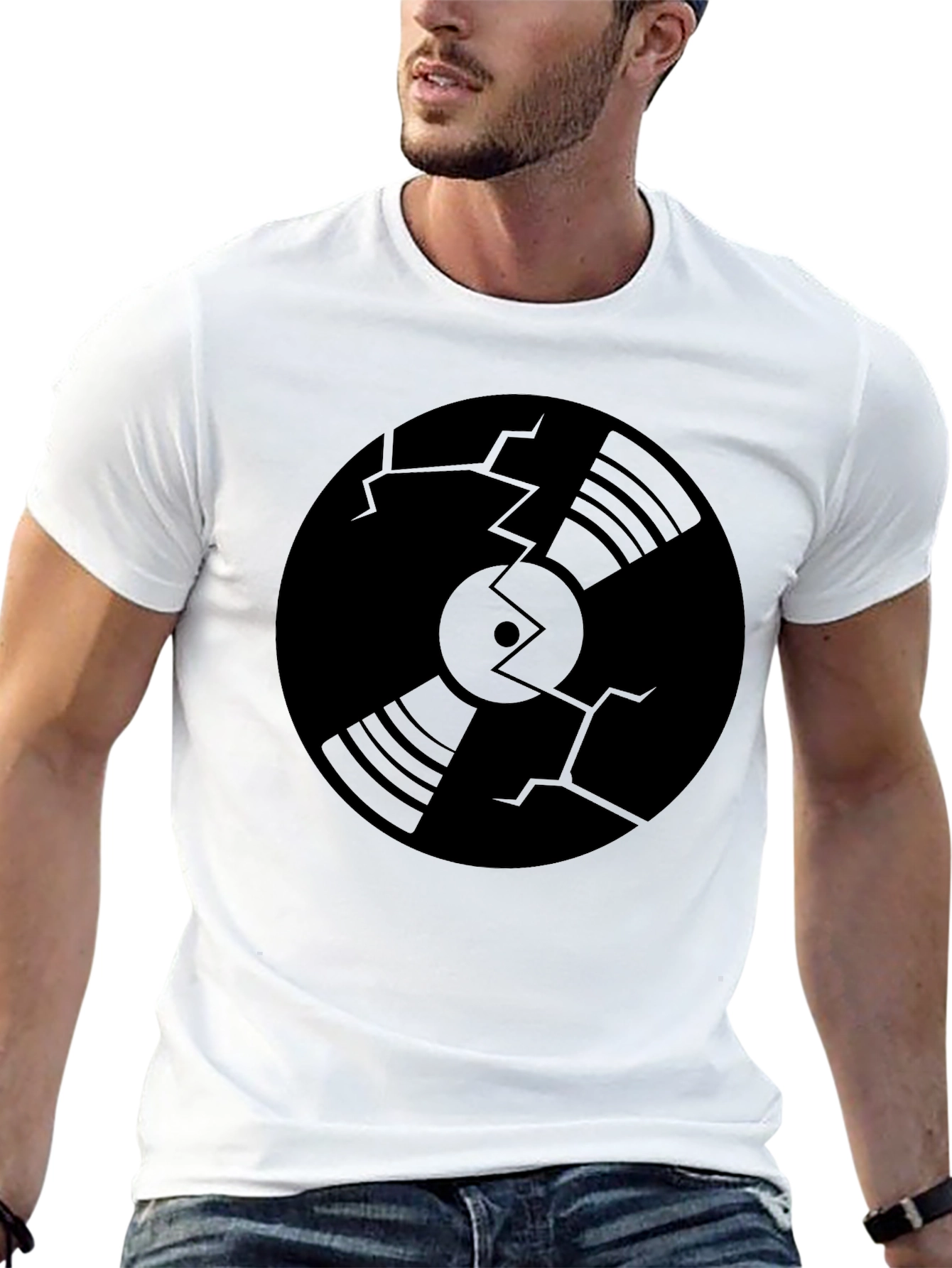 Black Cracked Vinyl Record Graphic T-Shirt view 13