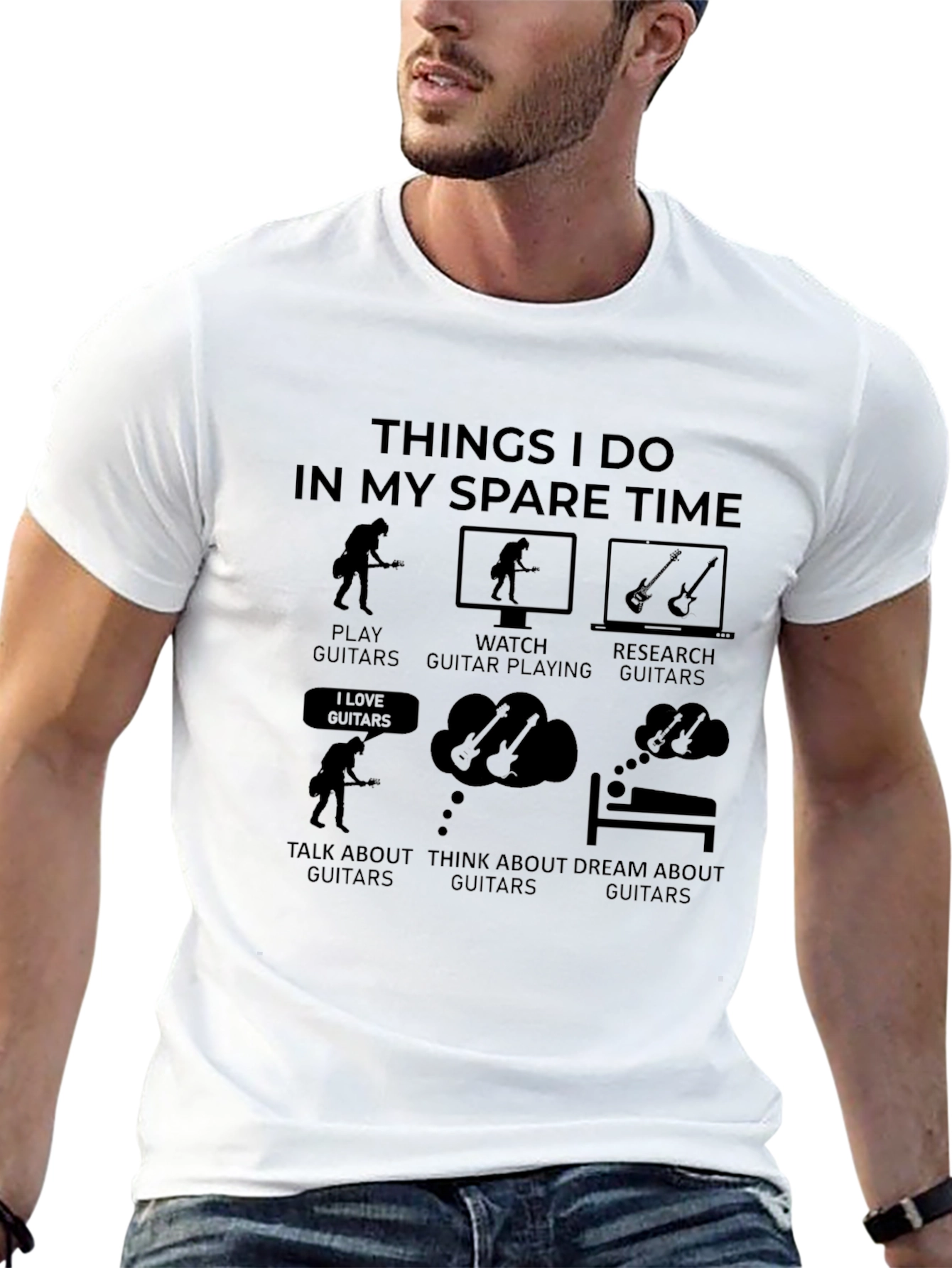 Black Guitar Lover T-Shirt: Spare Time Hobbies Tee view 13
