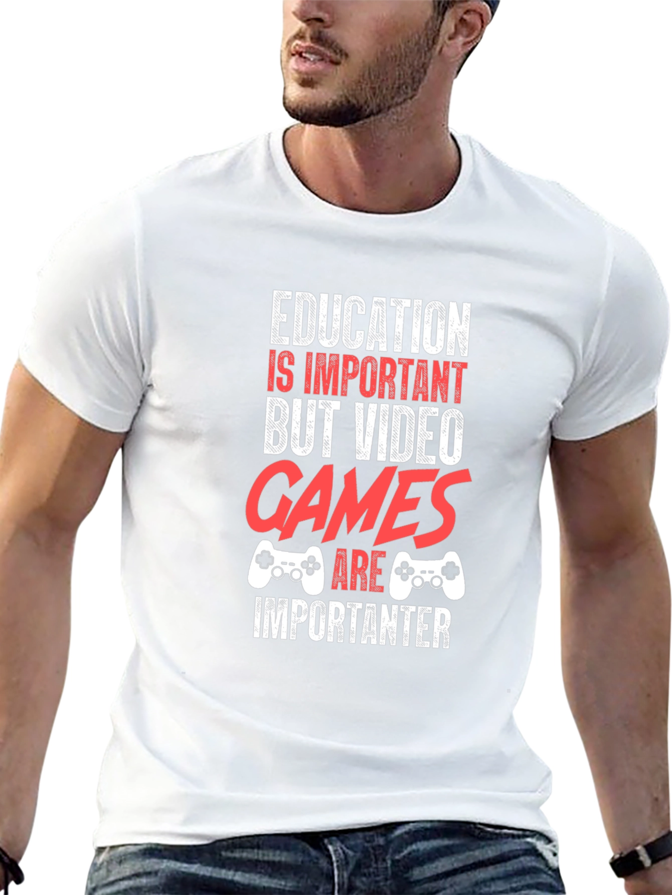Black Funny Gamer T-Shirt - Education vs. Video Games view 13