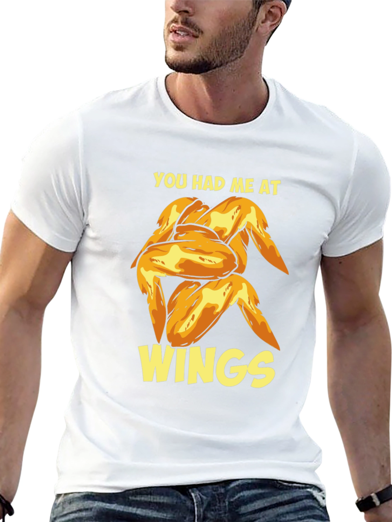 Black You Had Me At Wings - Novelty Graphic T-Shirt view 13