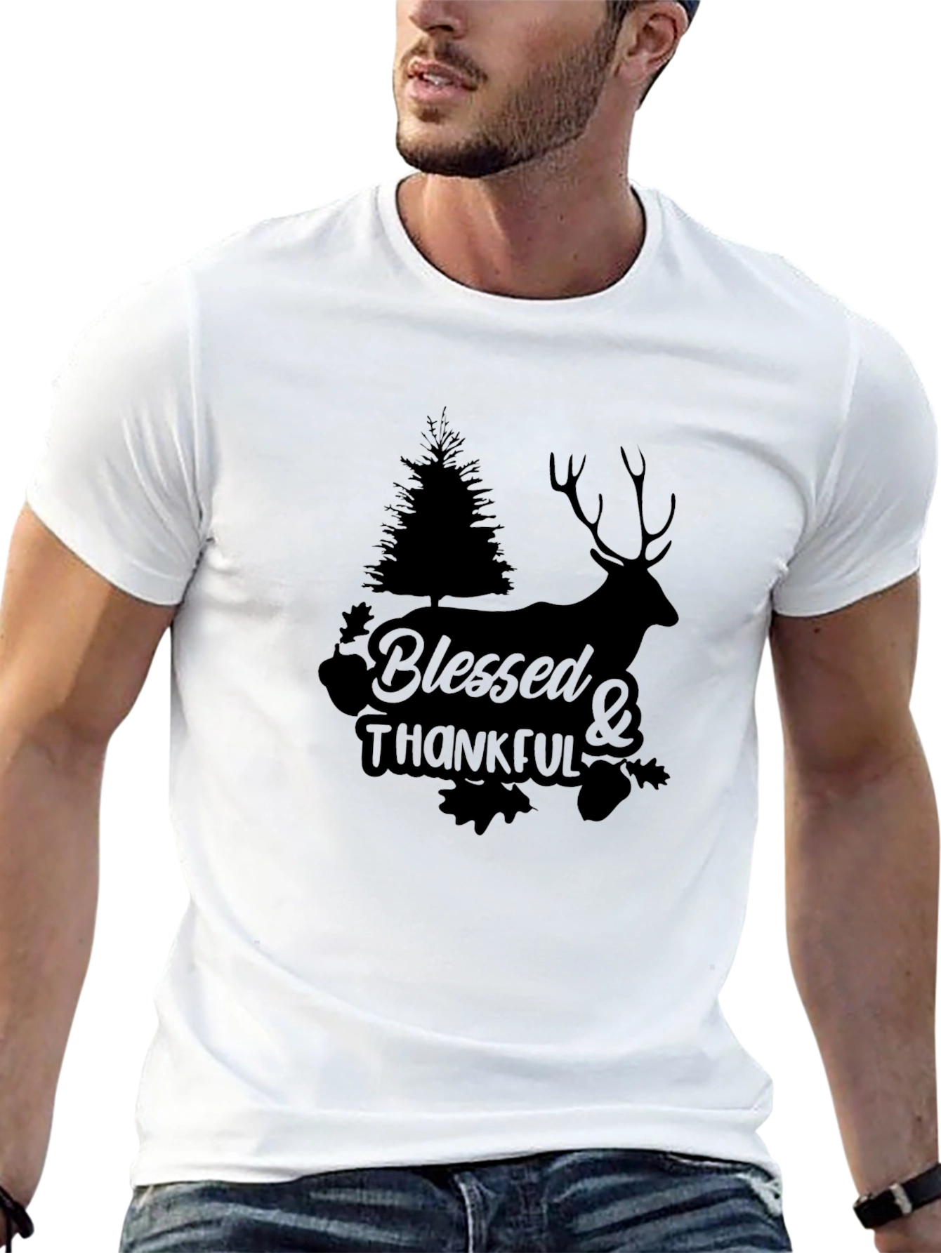 Black Blessed & Thankful Deer Graphic Tee - Black view 13