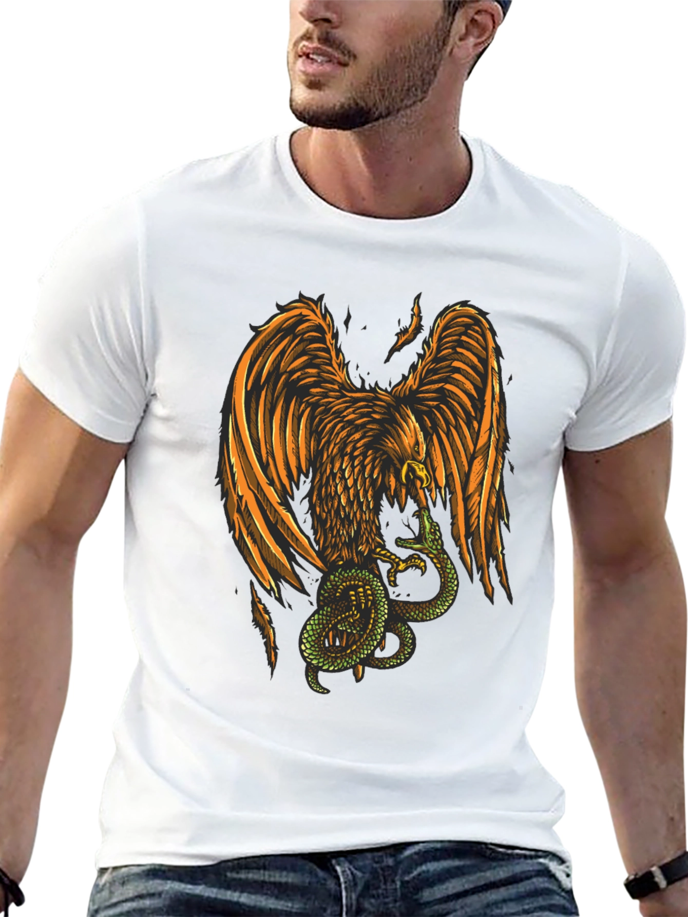 Black Eagle & Snake Graphic T-Shirt - Stylish Mens Tee view 13