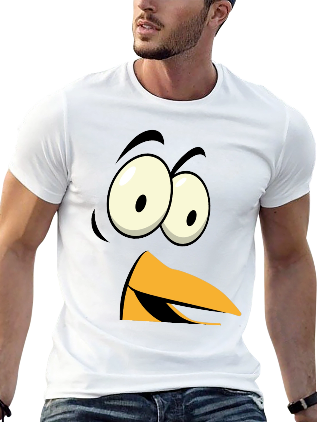 Black Funny Angry Bird Face Graphic Tee - Black view 13