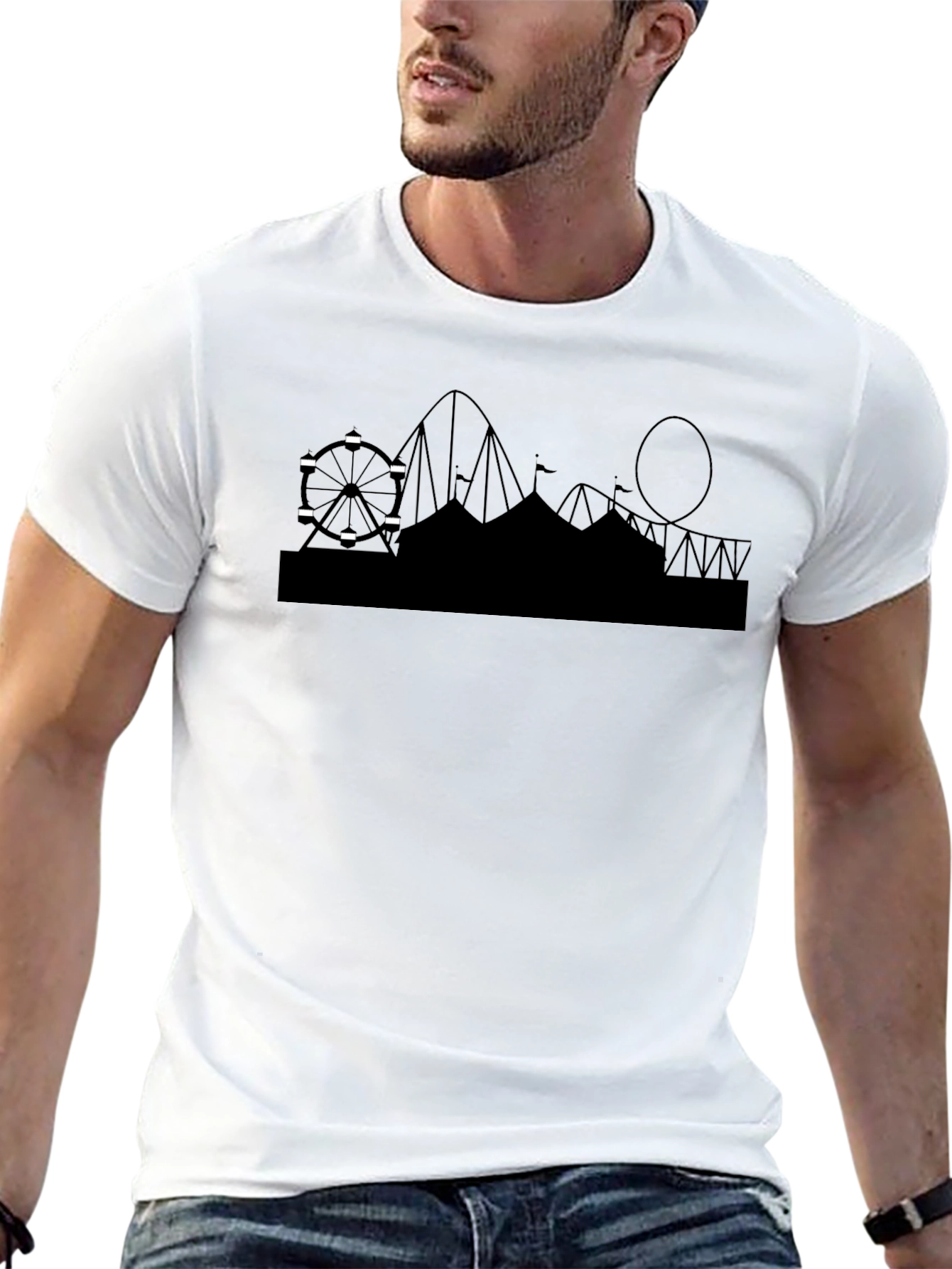 Black Amusement Park Silhouette T-Shirt view 13
