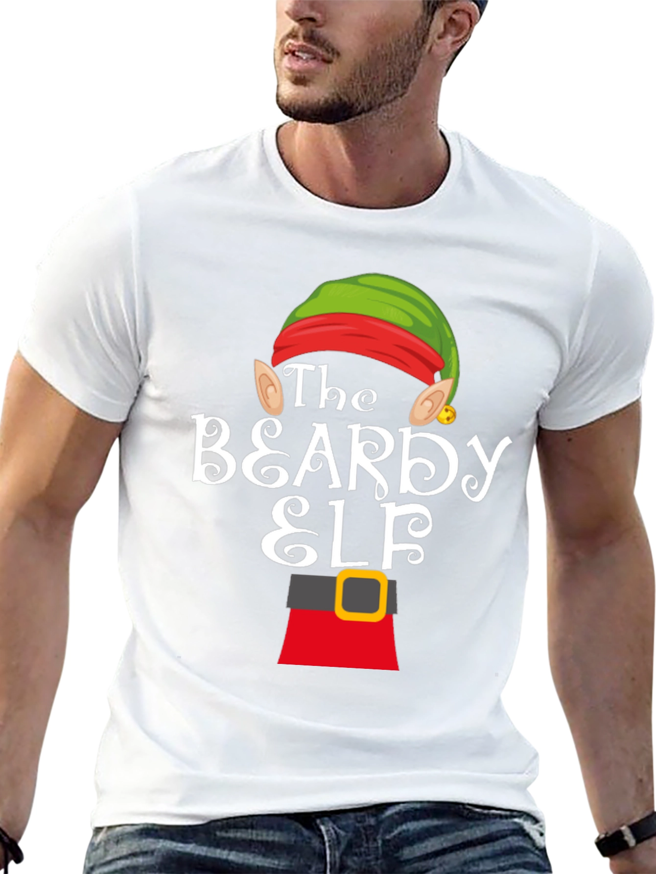Beardy Elf Graphic T-Shirt - Festive Holiday Apparel - 13