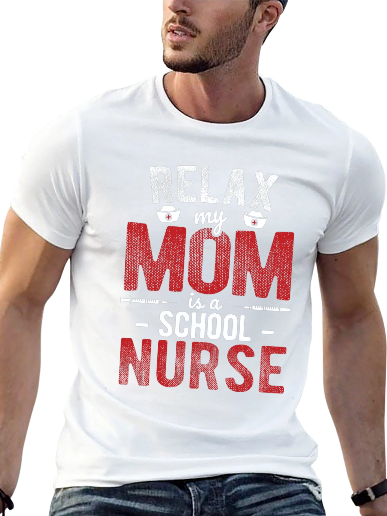 Black Relax My Mom is a School Nurse Graphic Tee view 13