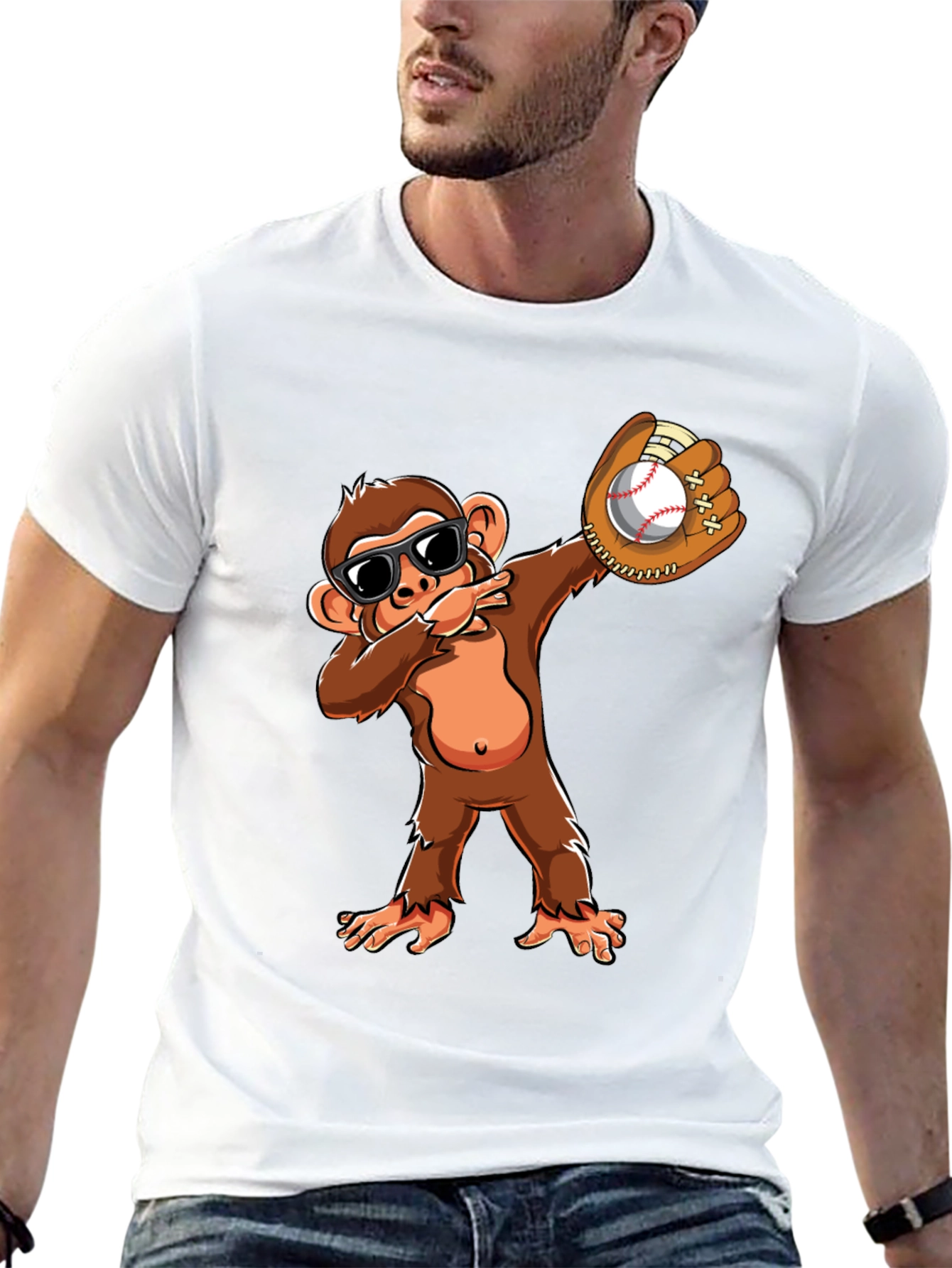Black Monkey Dabbing Baseball T-Shirt view 13