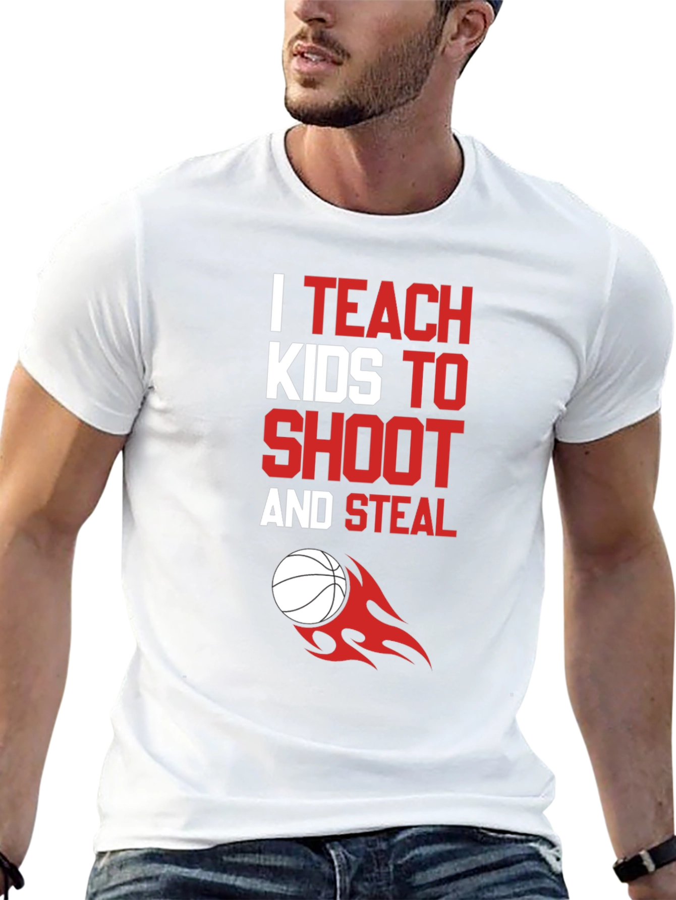 I Teach Kids to Shoot & Steal T-Shirt - Basketball Coach Tee - 13