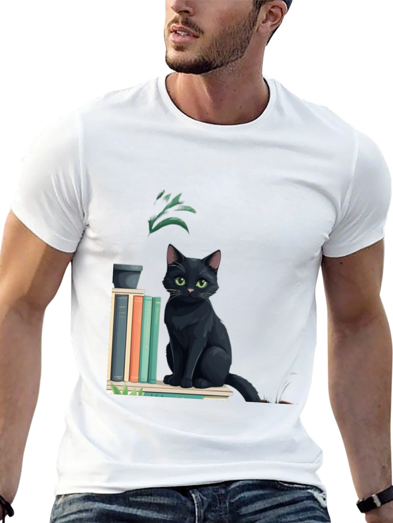 Black Black Cat Bookshelf T-Shirt - Stylish & Comfortable view 13