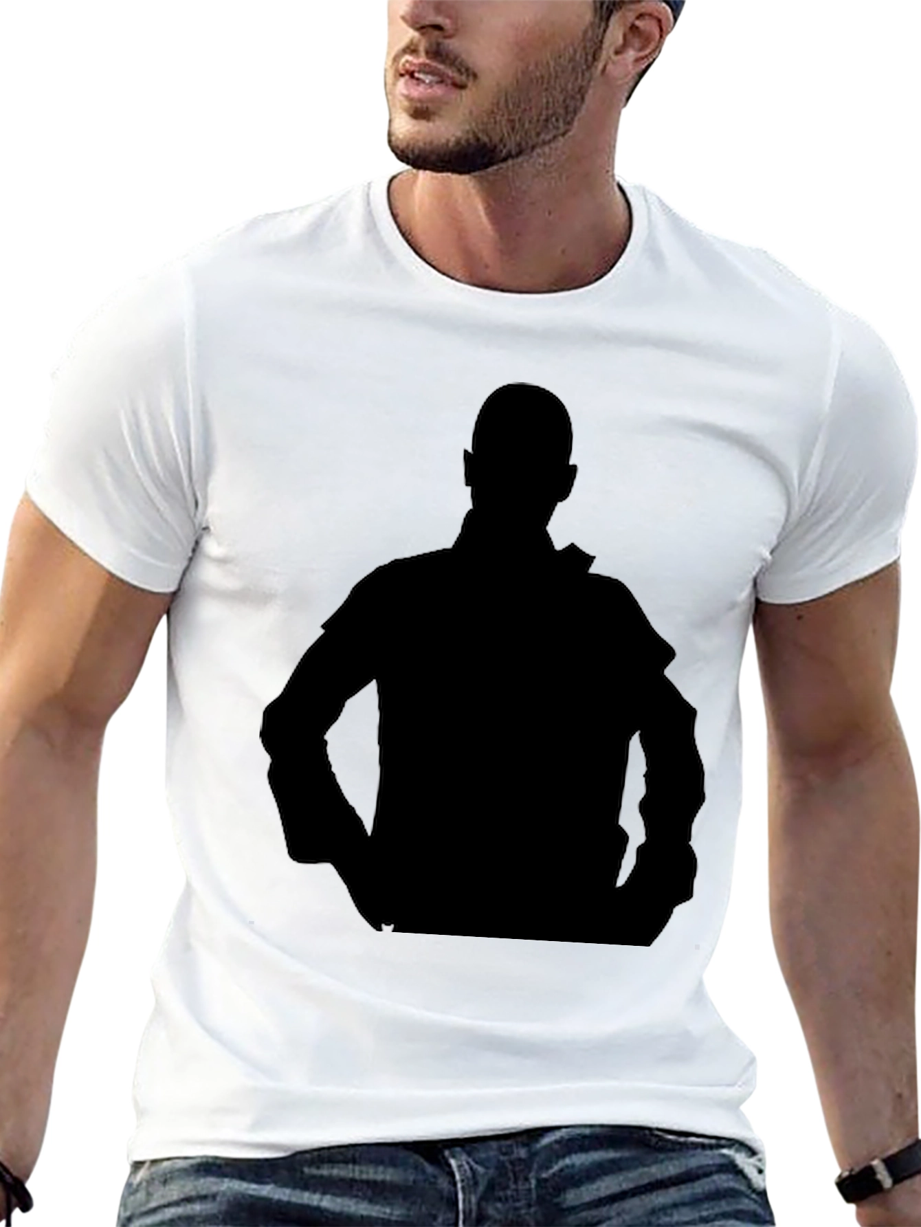 Black Men's Black T-Shirt with Silhouette Graphic view 13