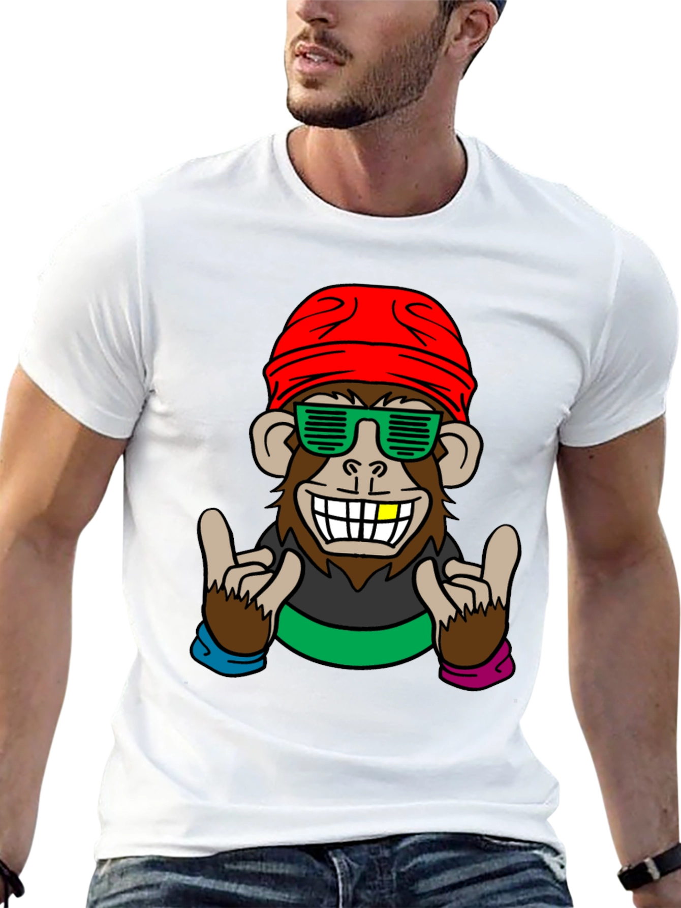 Black Cool Monkey Graphic Tee - Fun Novelty Shirt view 13