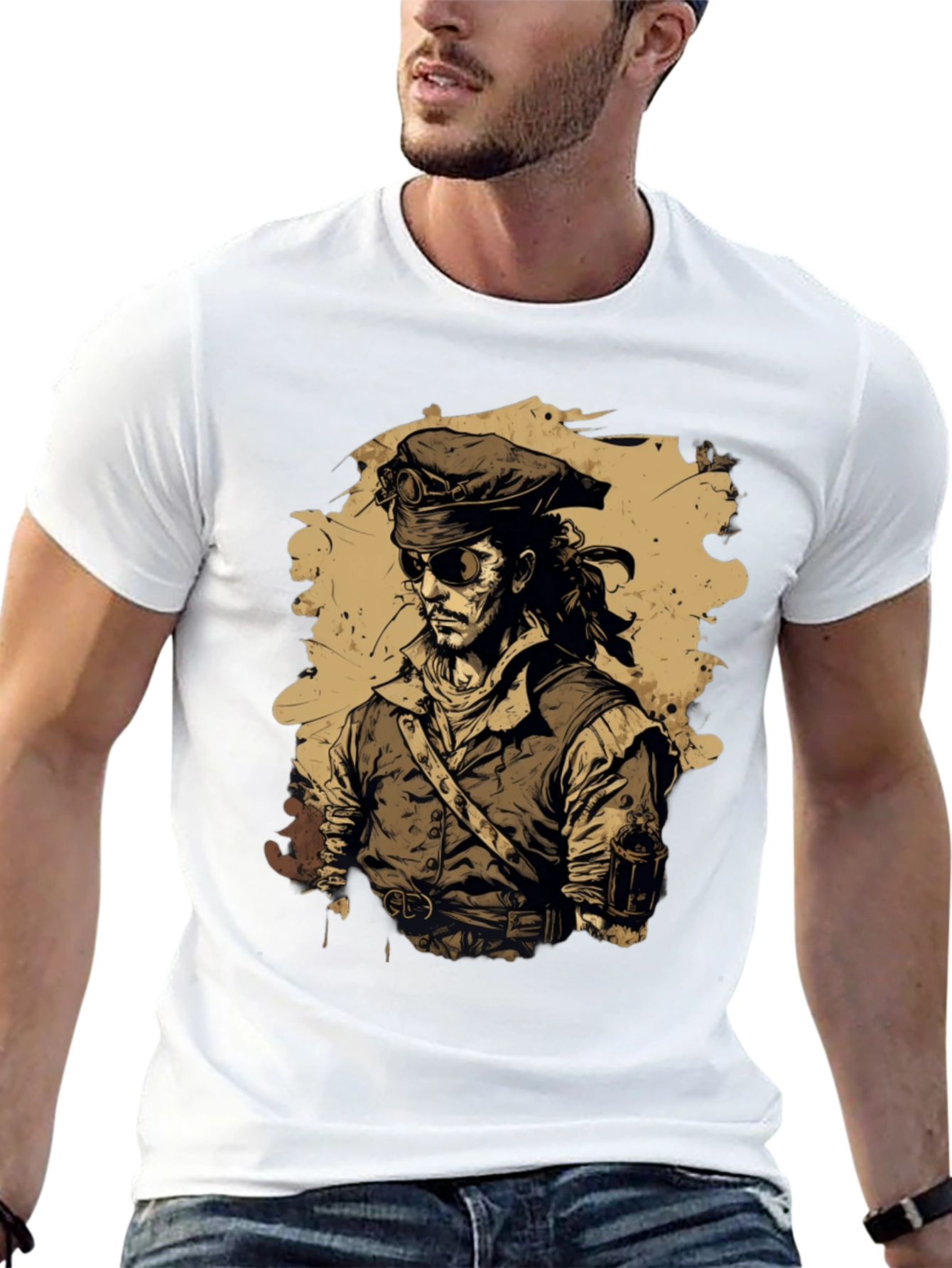 Black Steampunk Pirate Graphic T-Shirt view 13