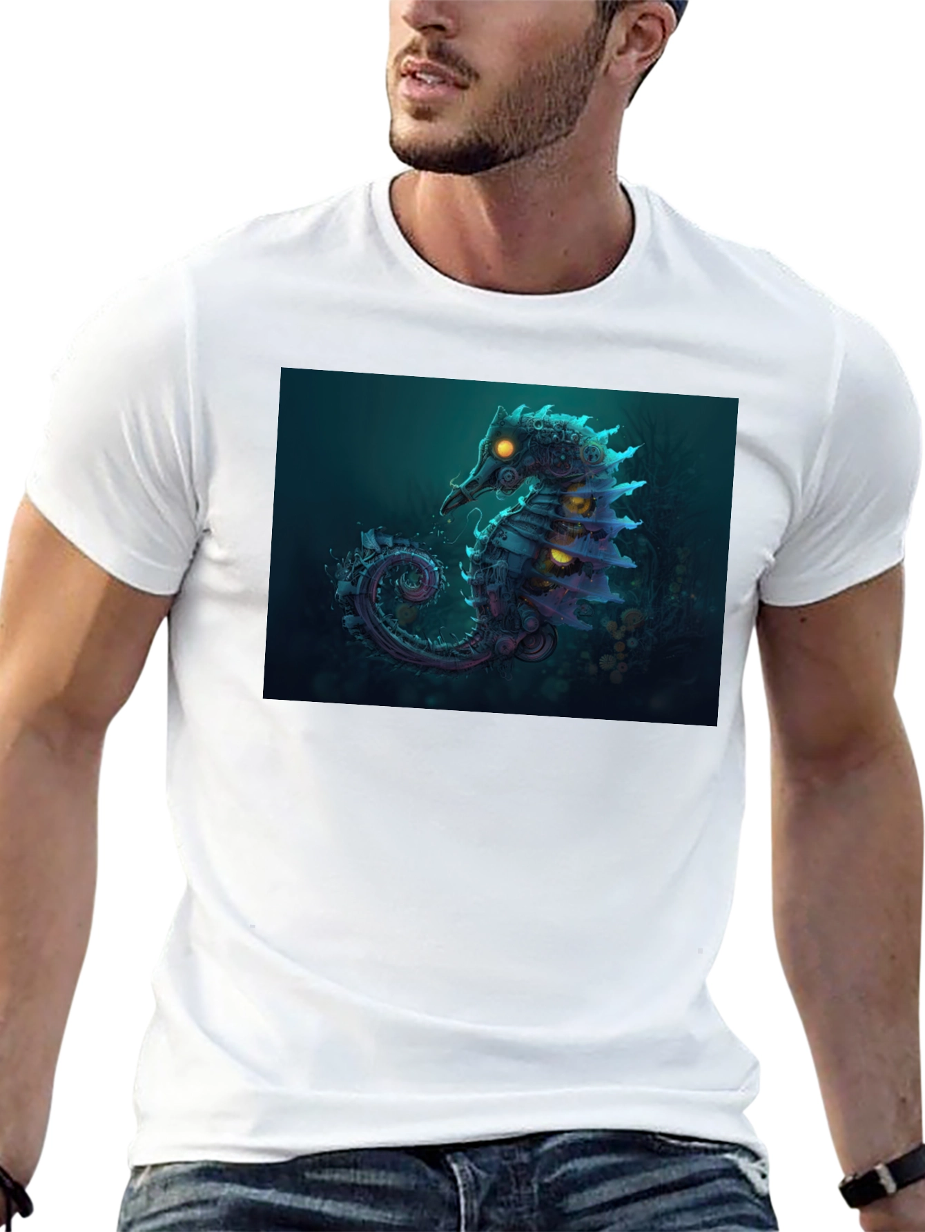 Black Steampunk Seahorse Graphic Tee view 13
