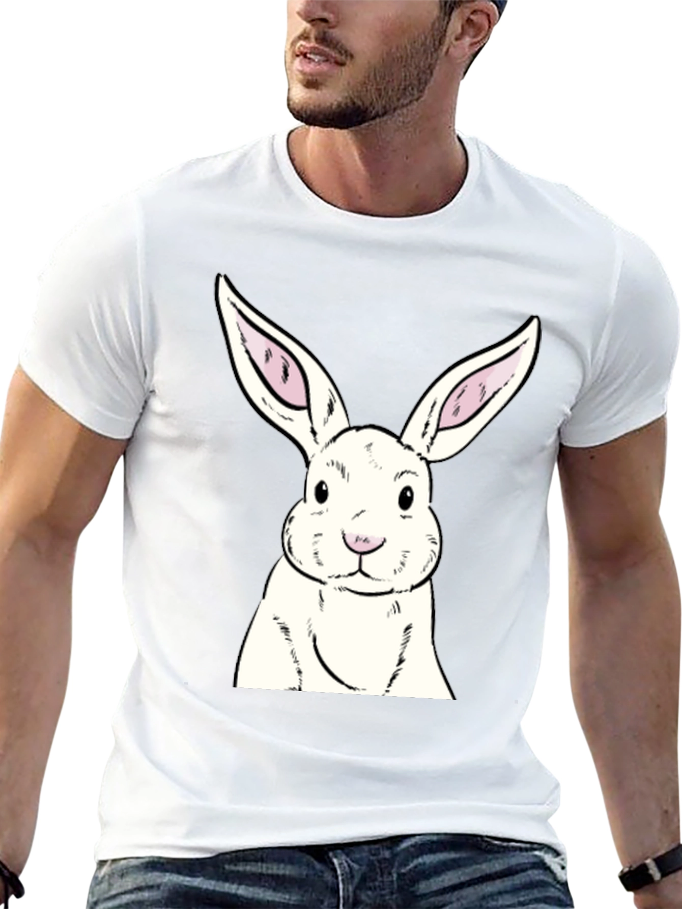 Black Bunny Graphic Tee - Soft Black Cotton Rabbit Print Shirt view 13