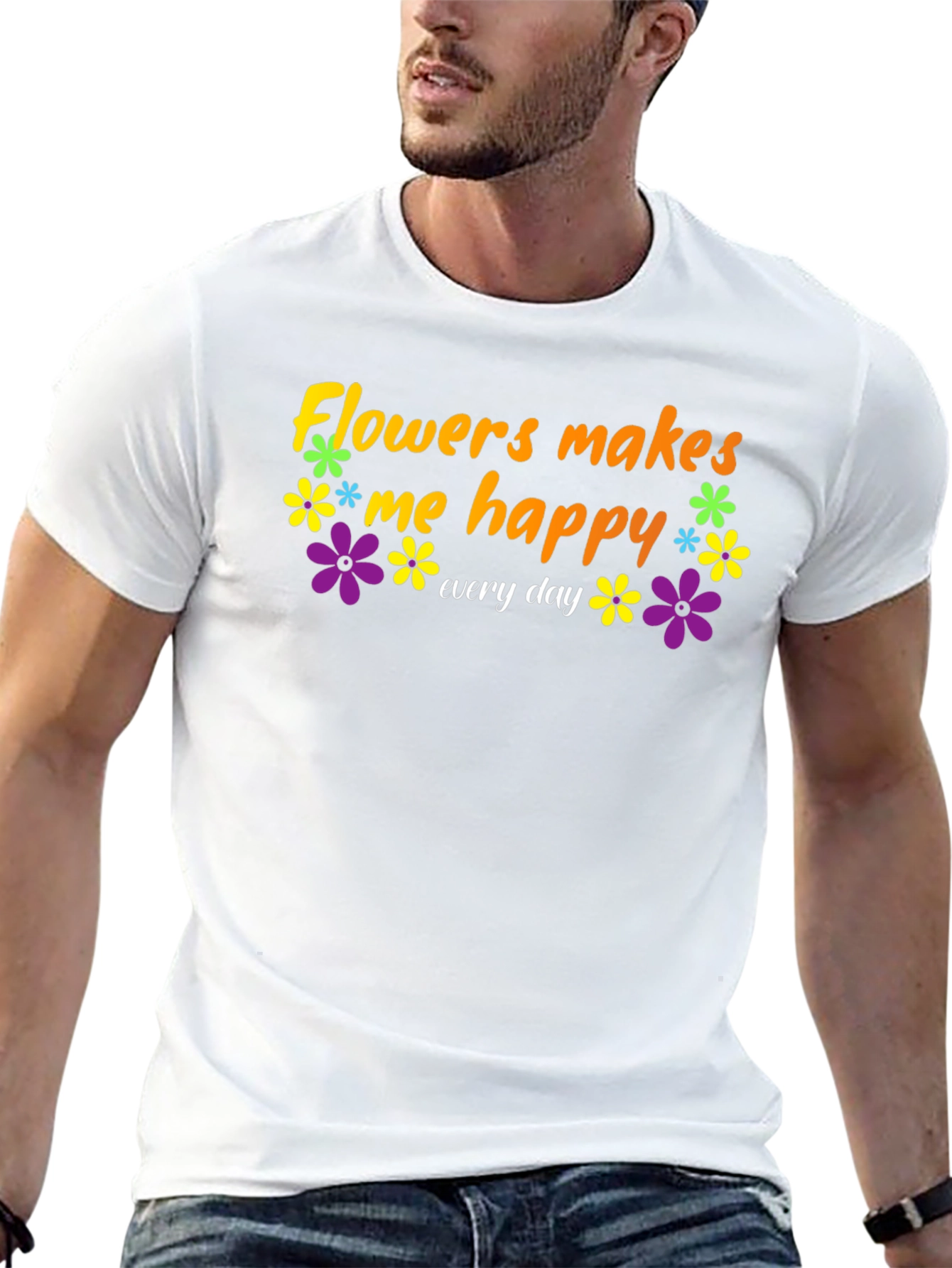 Black Flowers Makes Me Happy T-Shirt - Everyday Comfort view 13