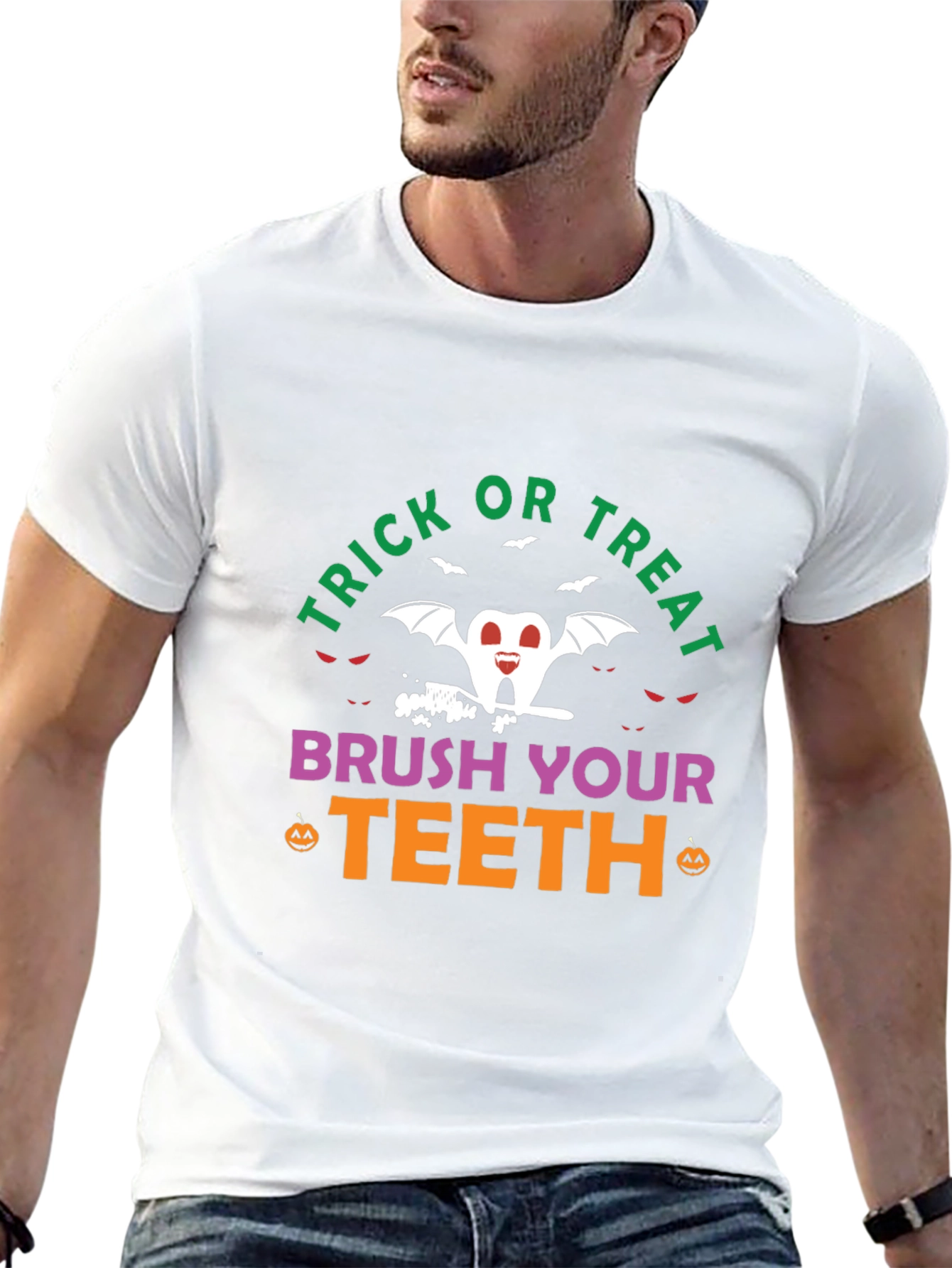 Black Trick or Treat Brush Your Teeth Halloween T-Shirt view 13