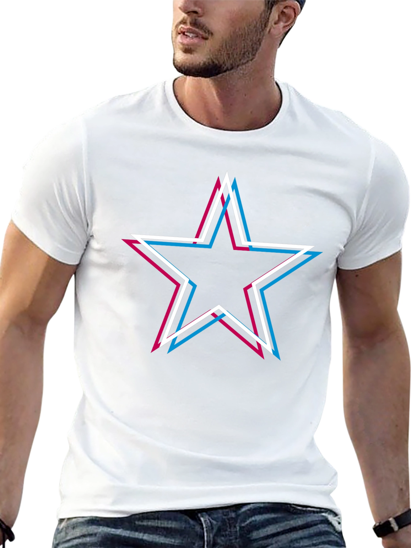 Black Retro Star Graphic Tee - Black Cotton Blend view 13