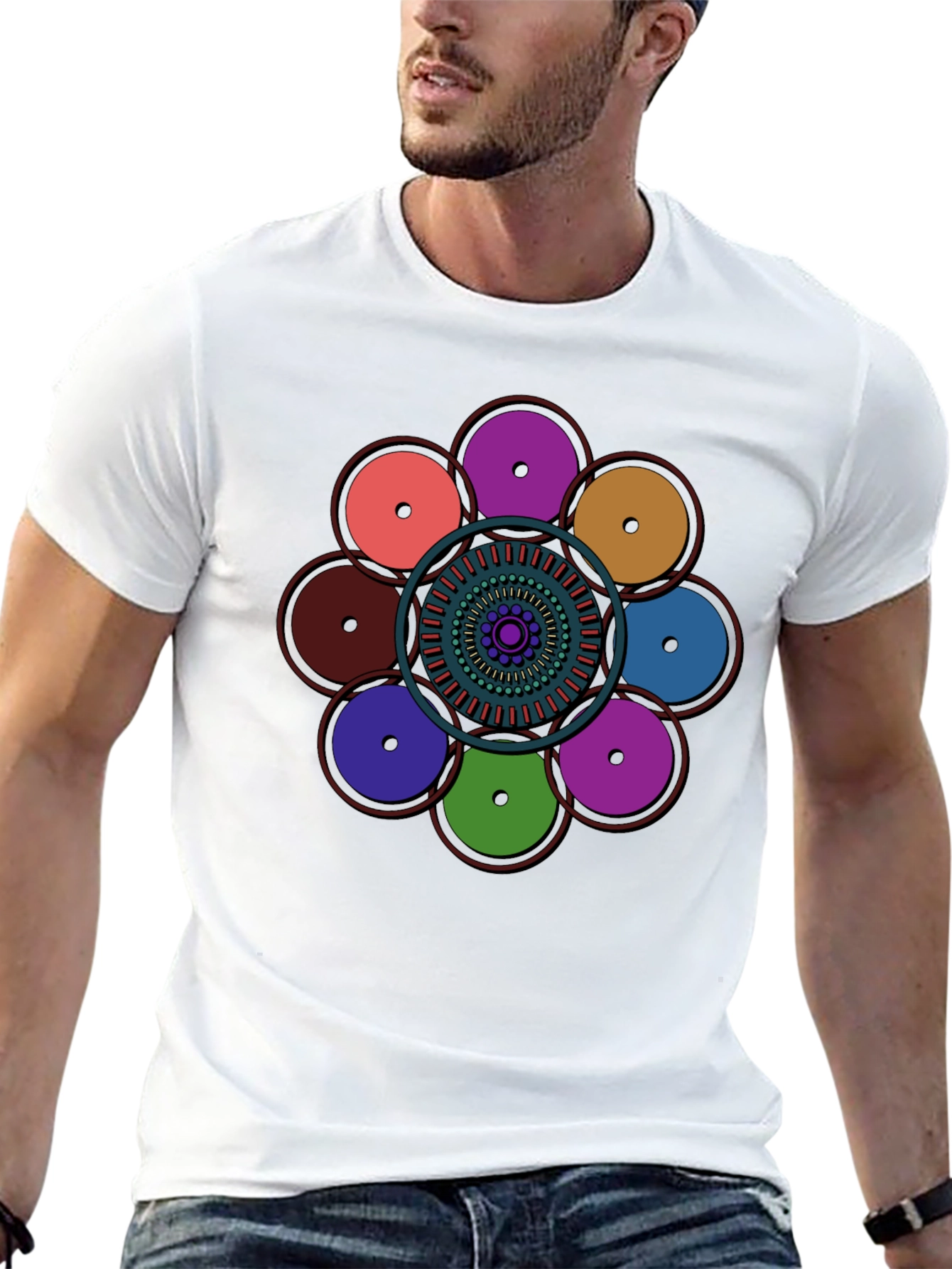 Black Geometric Circle Design Black T-Shirt view 13