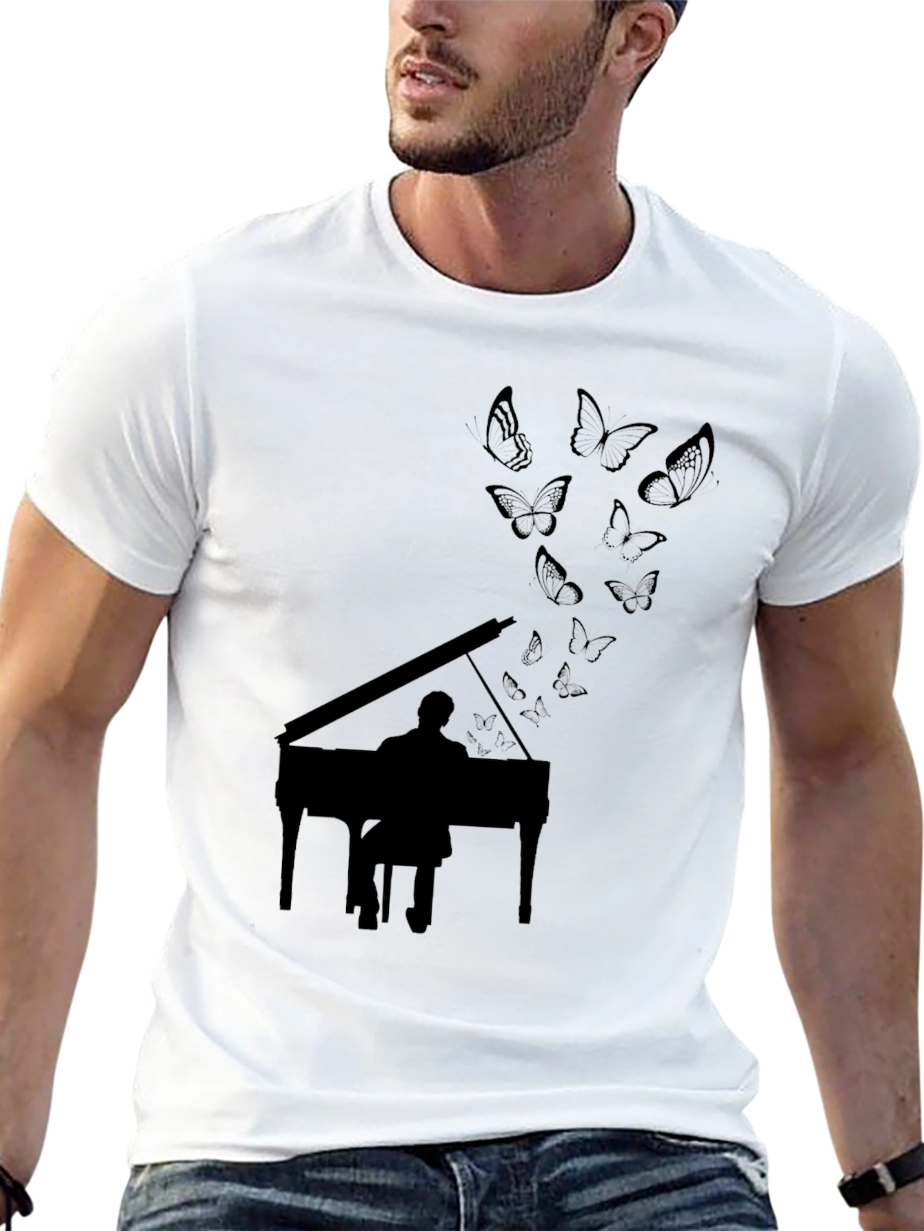 Black Piano Butterfly Black T-Shirt view 13