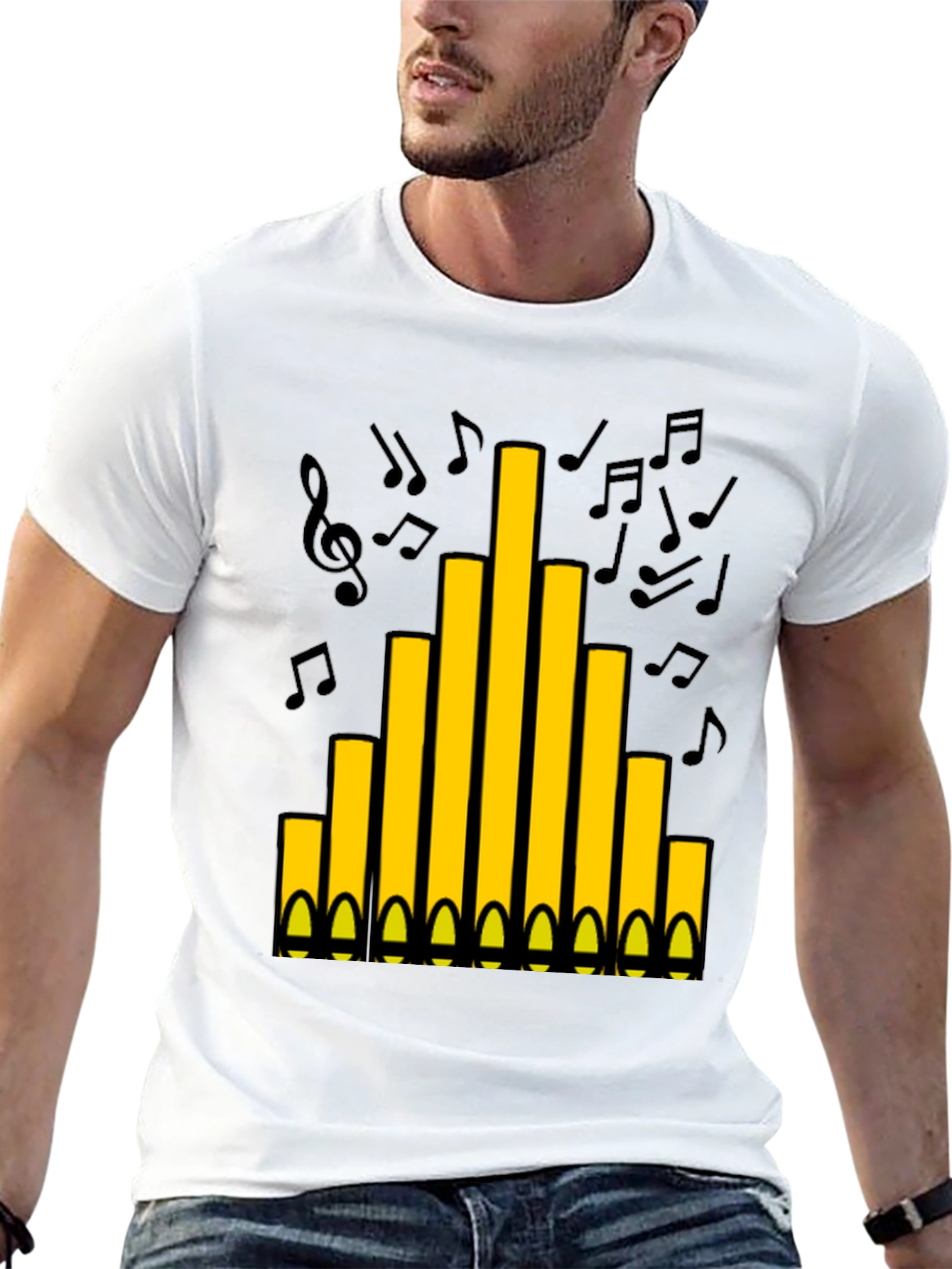 Black Organ Pipe Music Notes Graphic T-Shirt view 13