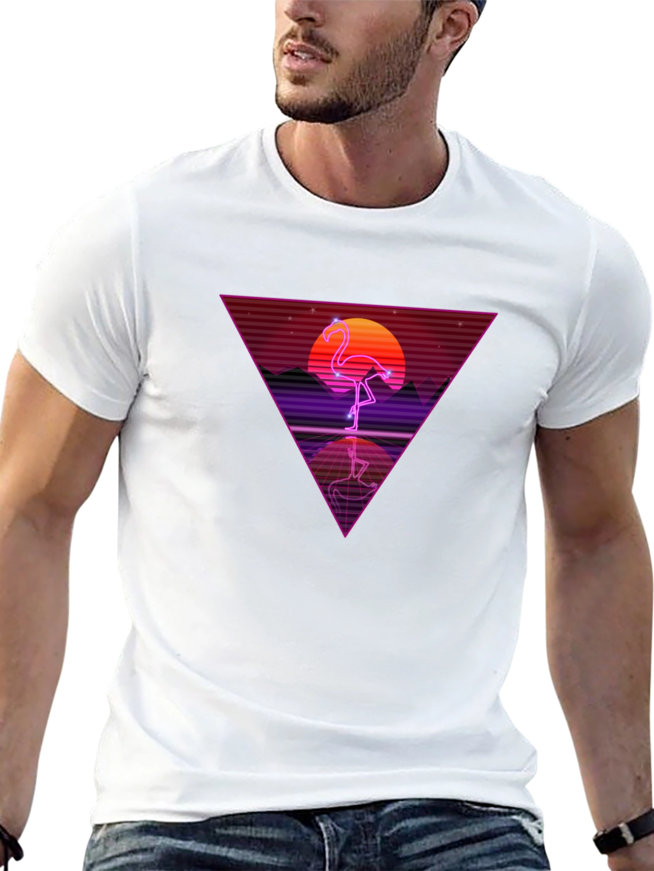 Black Retro Flamingo Triangle Graphic Tee view 13
