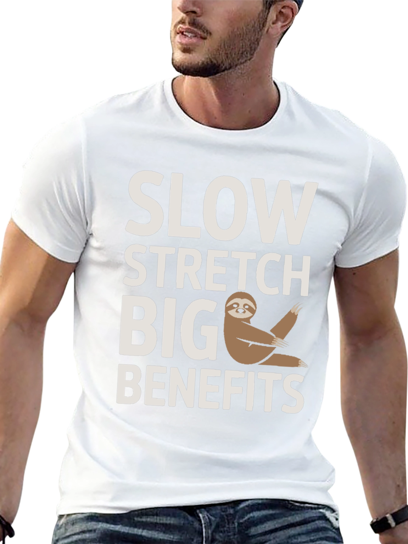 Black Funny Sloth Yoga T-Shirt - Slow Stretch Big Benefits view 13