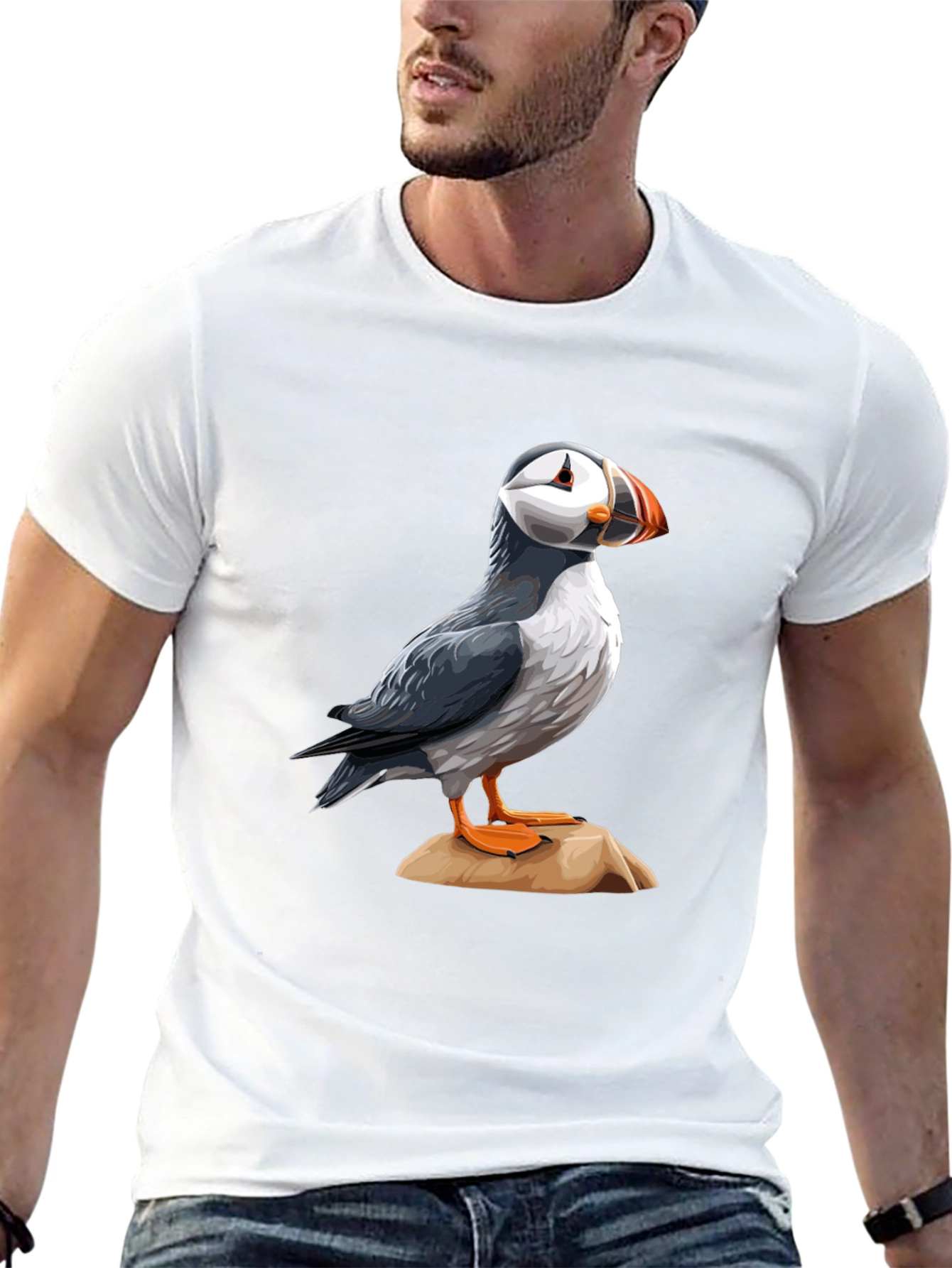 Black Puffin Bird Graphic T-Shirt - Black Casual Tee view 13