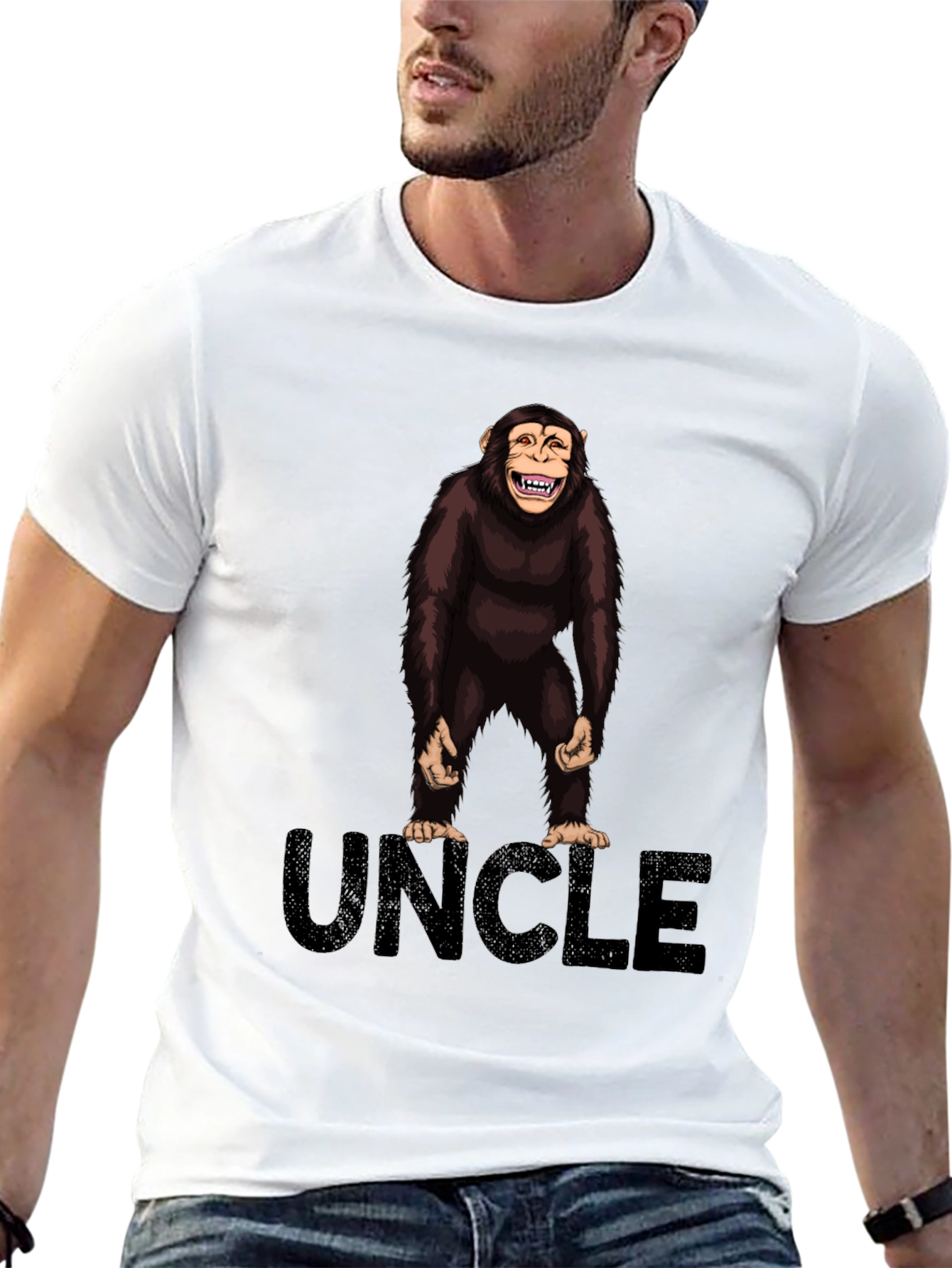 Black Uncle Monkey Graphic T-Shirt -  Black Cotton Tee view 13