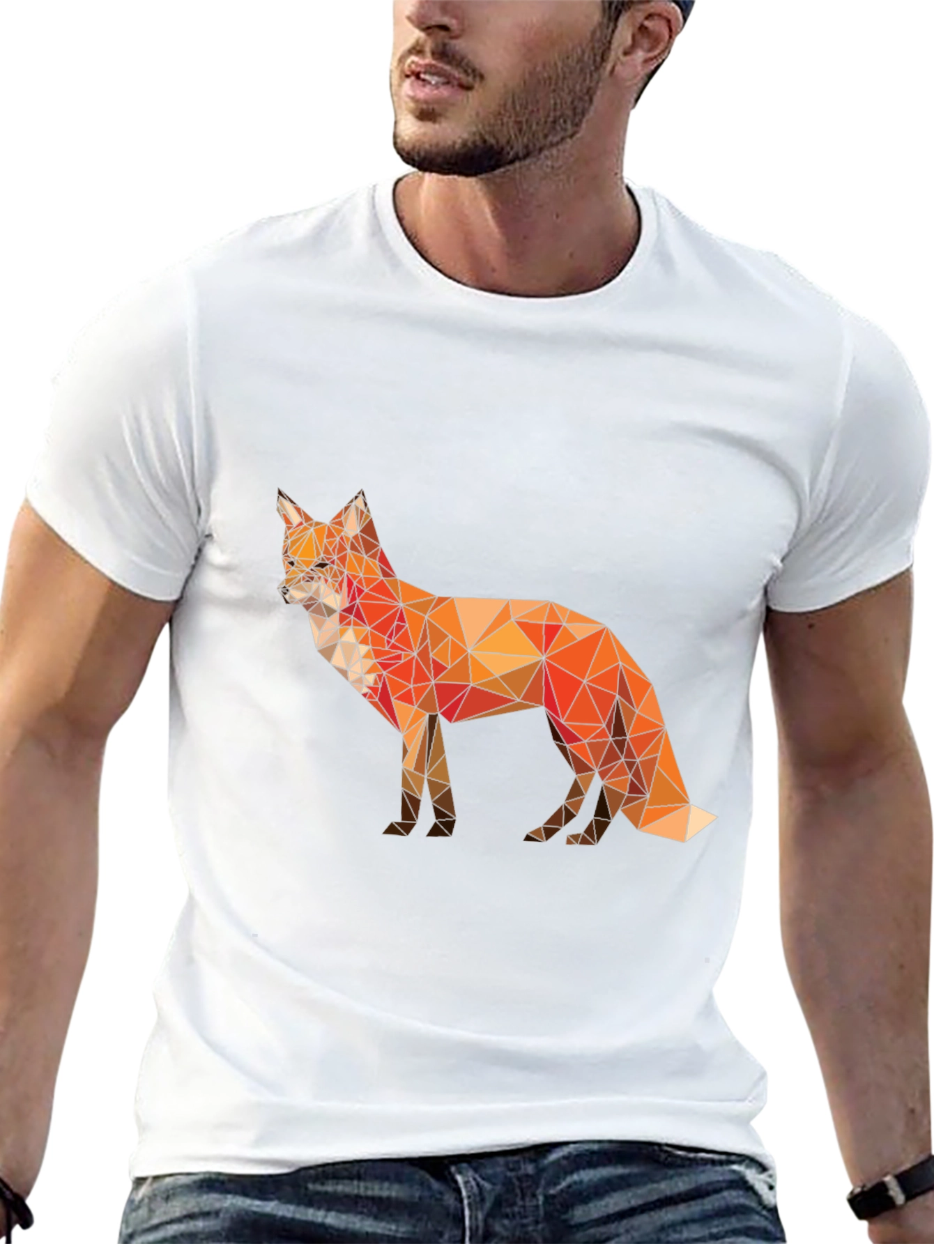 Black Geometric Fox Graphic T-Shirt - Modern Poly Art Tee view 13